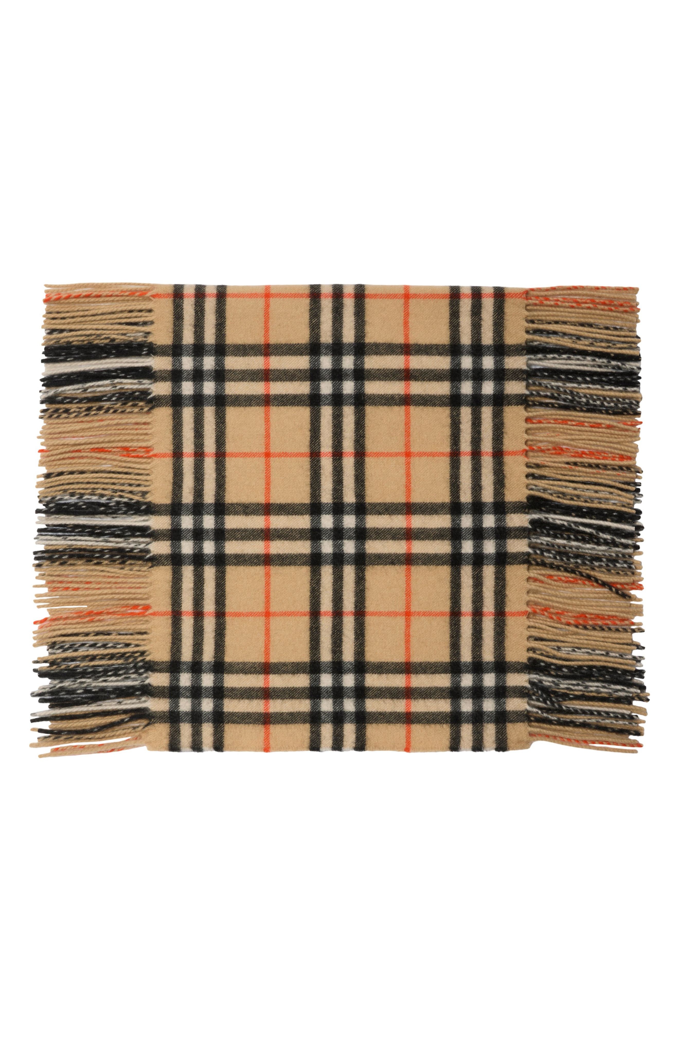burberry Medium Check Happy Fringe Cashmere Scarf in Sand at Nordstrom - 3
