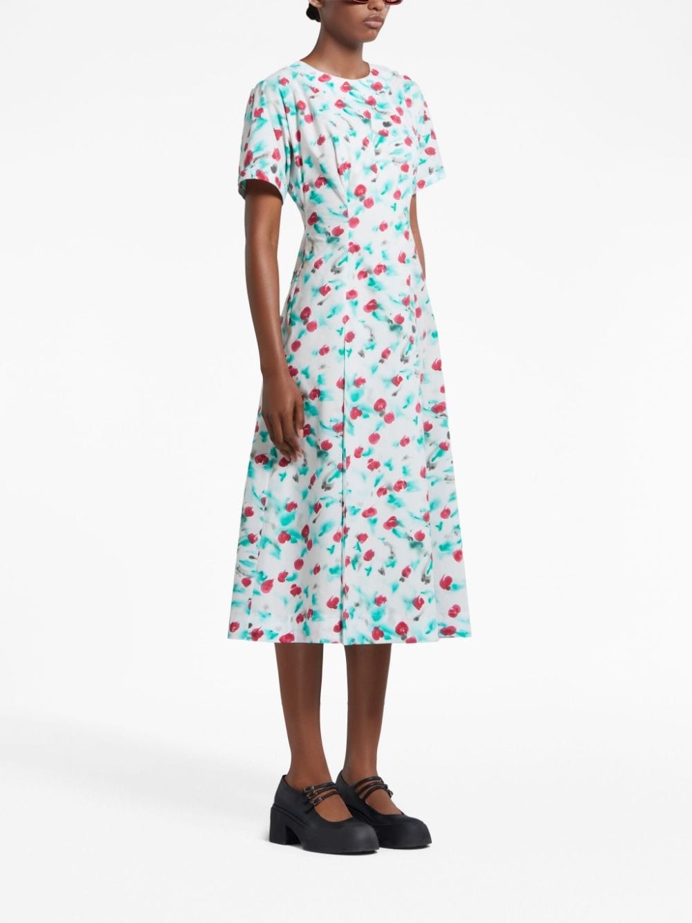 painterly-print cotton midi dress - 3