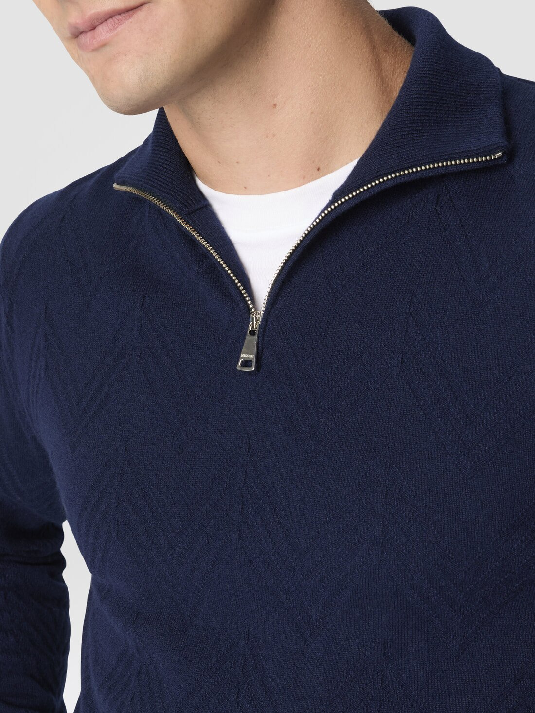 Half-Zip Sweater with Tone-on-Tone Zigzag Pattern - 5