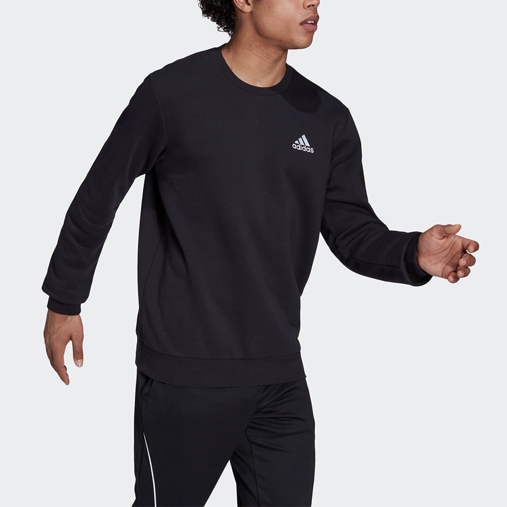 Men's adidas Feelcozy Swt Sports Logo Casual Round Neck Pullover Black GV5295 - 4