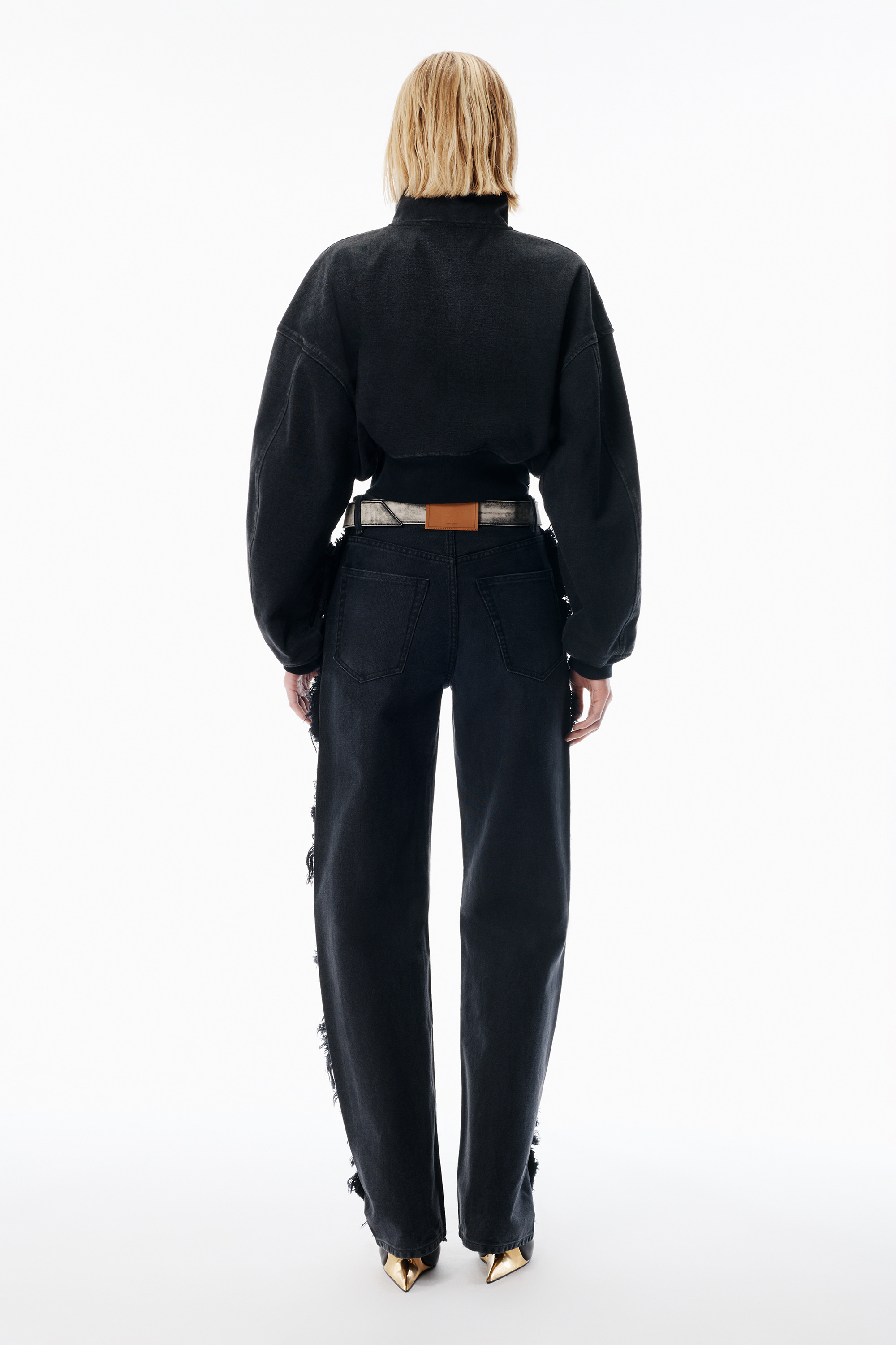 Black Brushed Denim Funnel Neck Jacket - 4