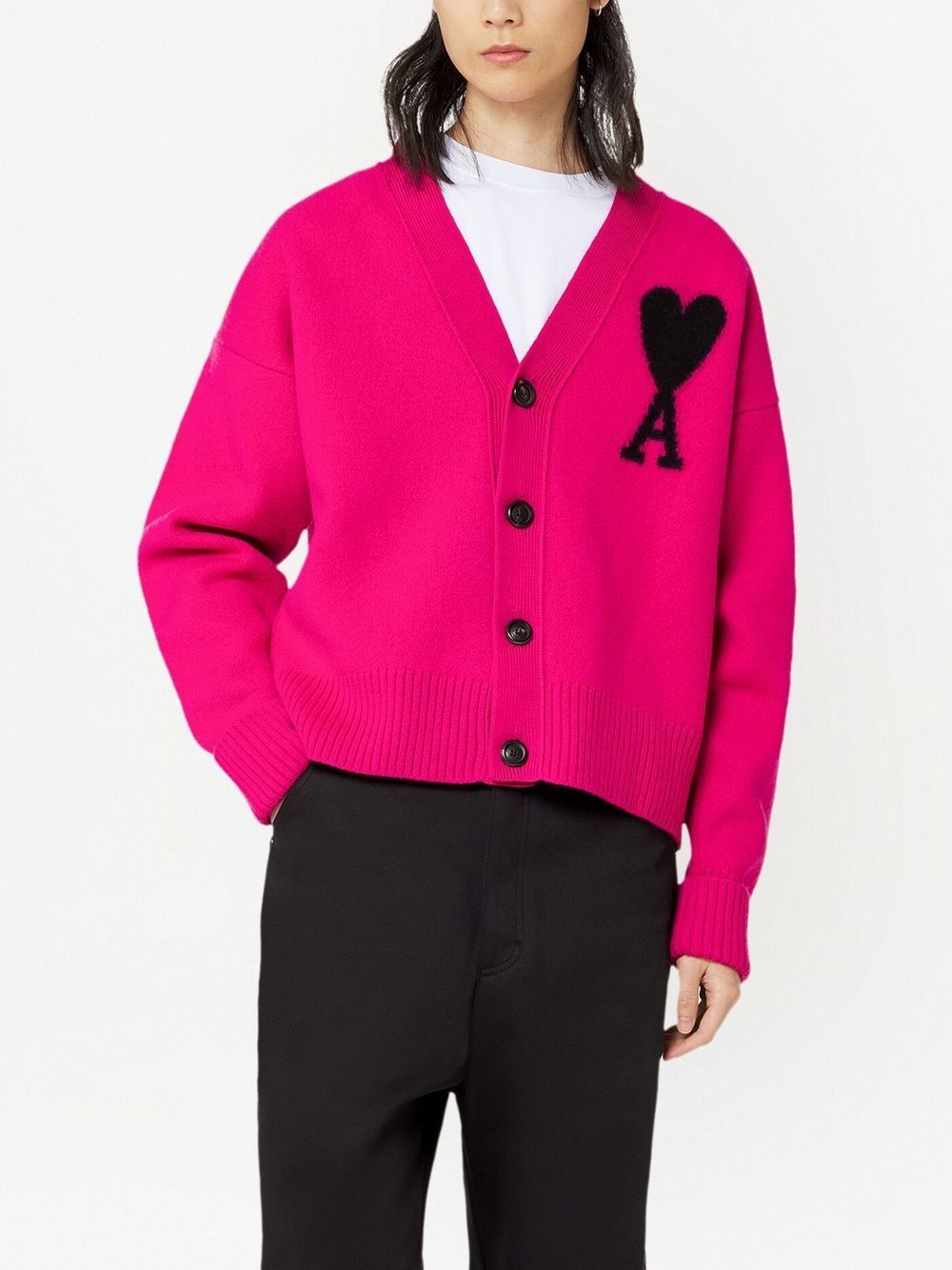 logo-intarsia wool cardigan - 4