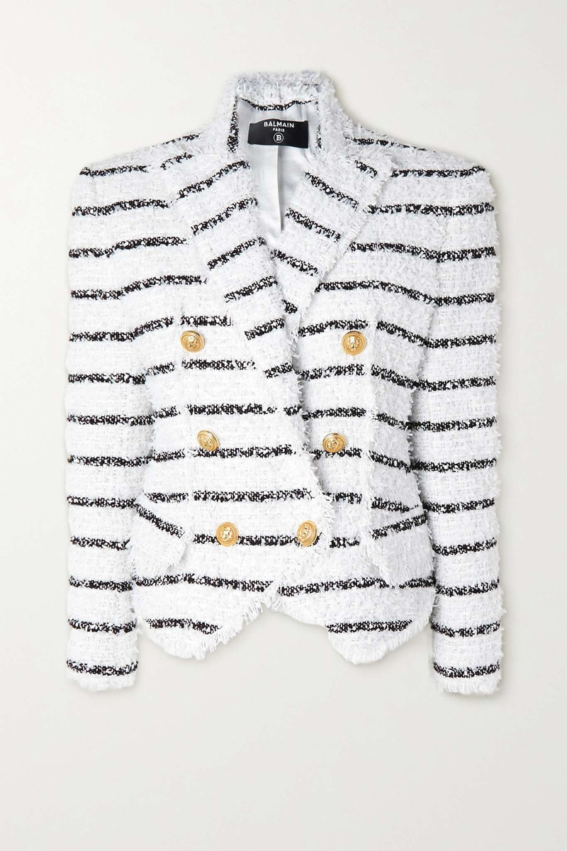 더블 브레스트 스트립 bouclé blazer 1
