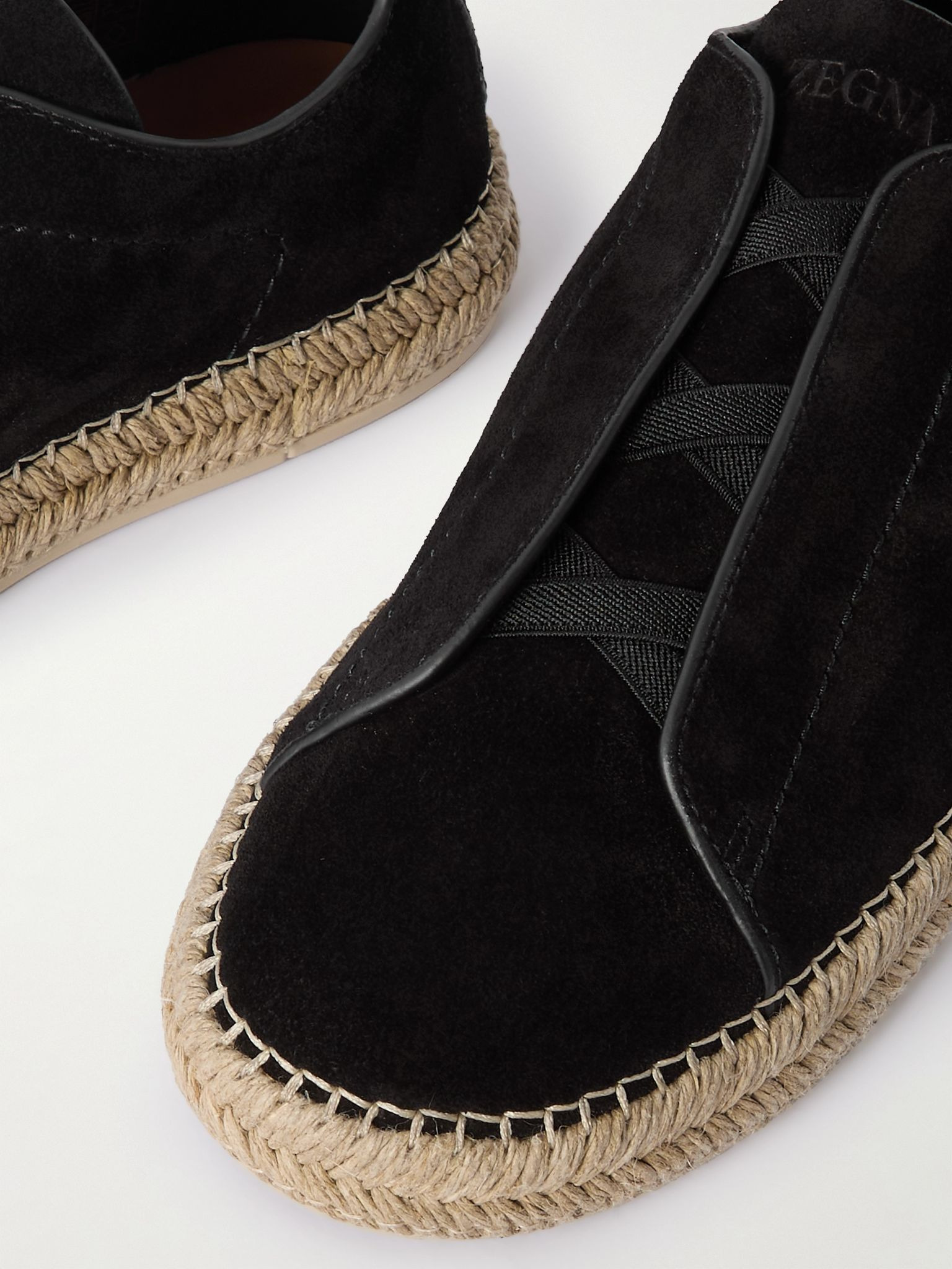 Triple Stitch™ Leather-Trimmed Suede Slip-On Sneakers Black - 6