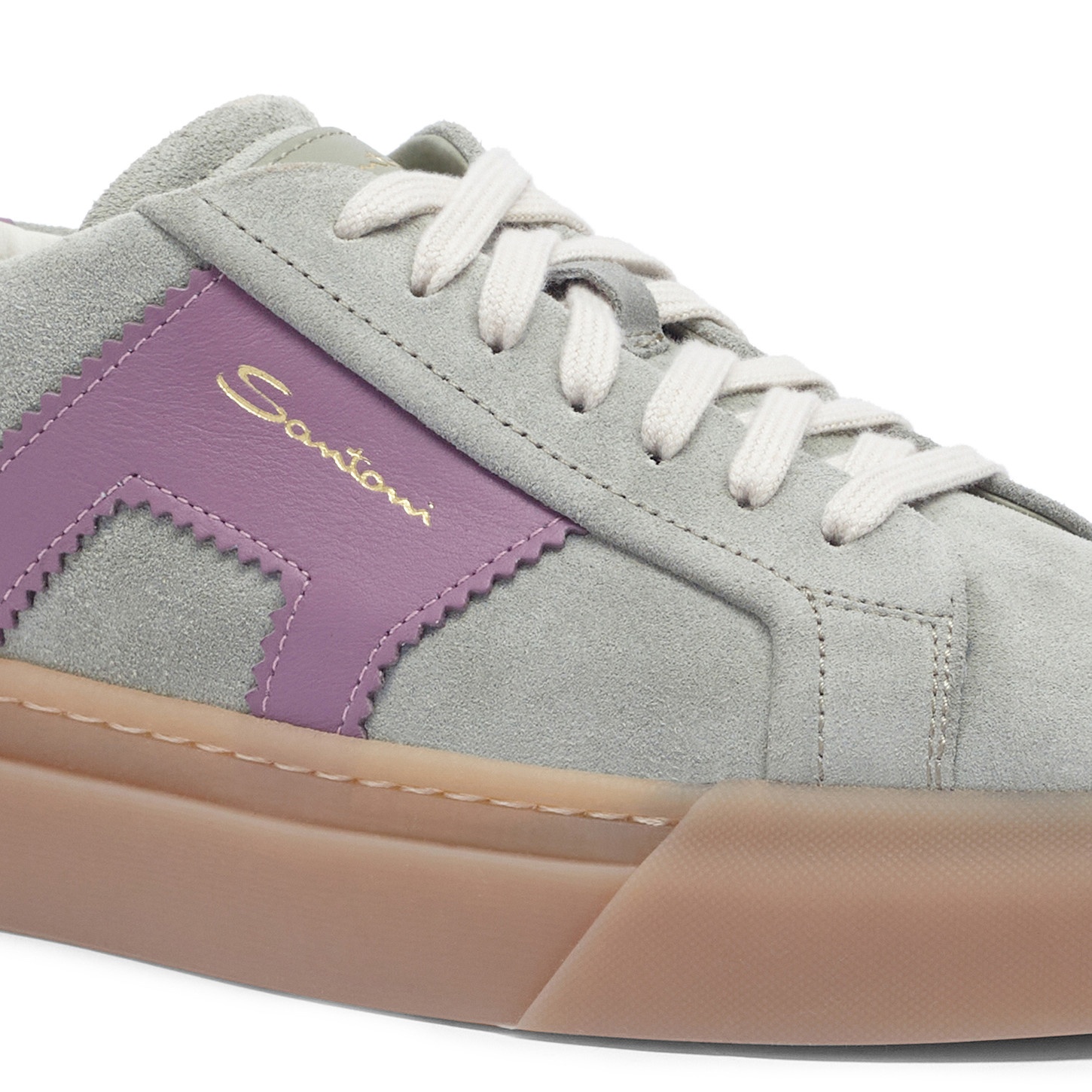 Women's green and purple suede and leather double buckle sneaker - 6