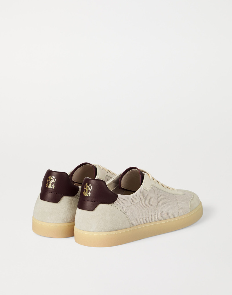 Brunello Cucinelli Cotton knit, suede and matte calfskin sneakers outlook