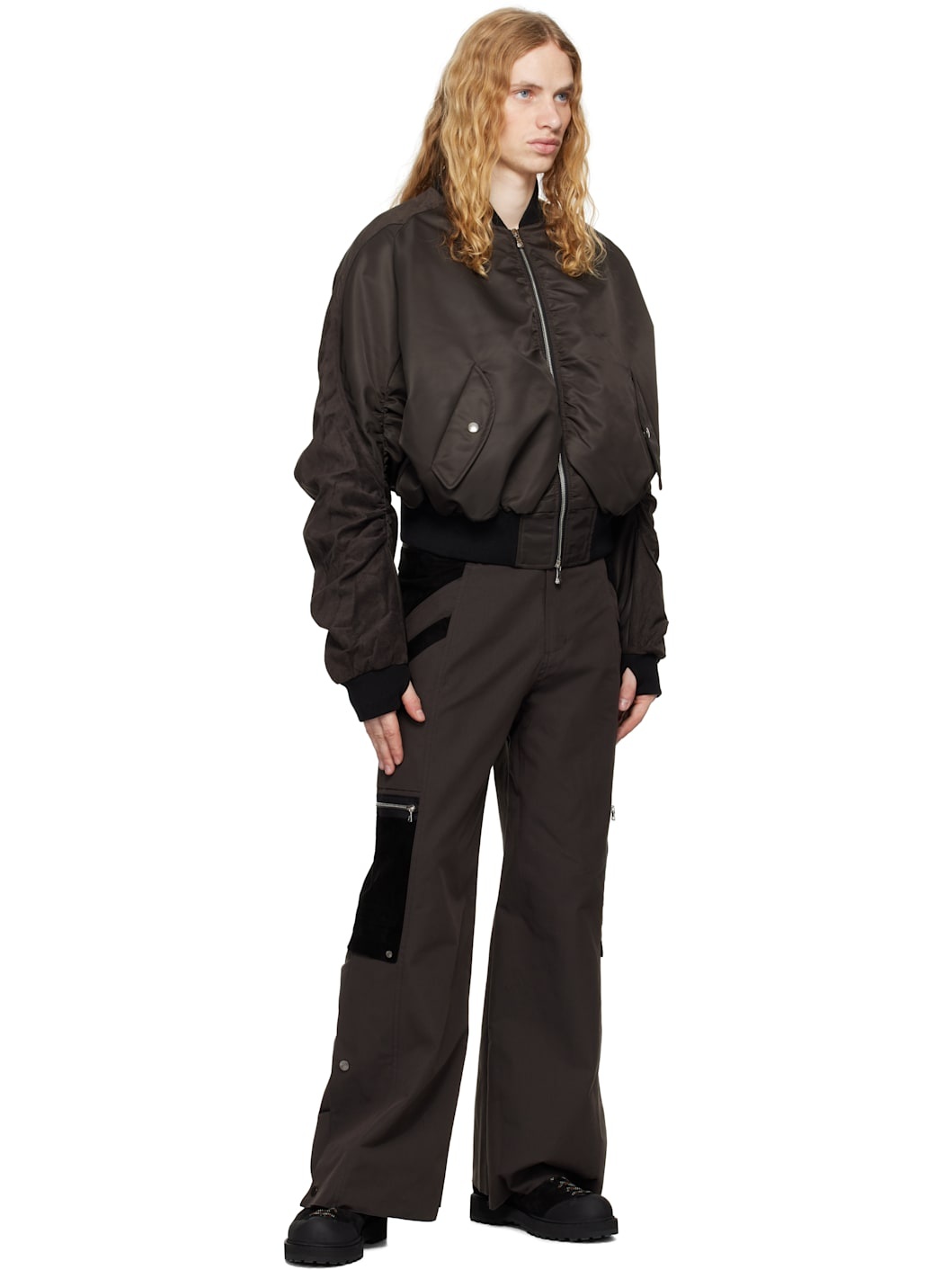 Brown Snapped Hem Cargo Pants - 4
