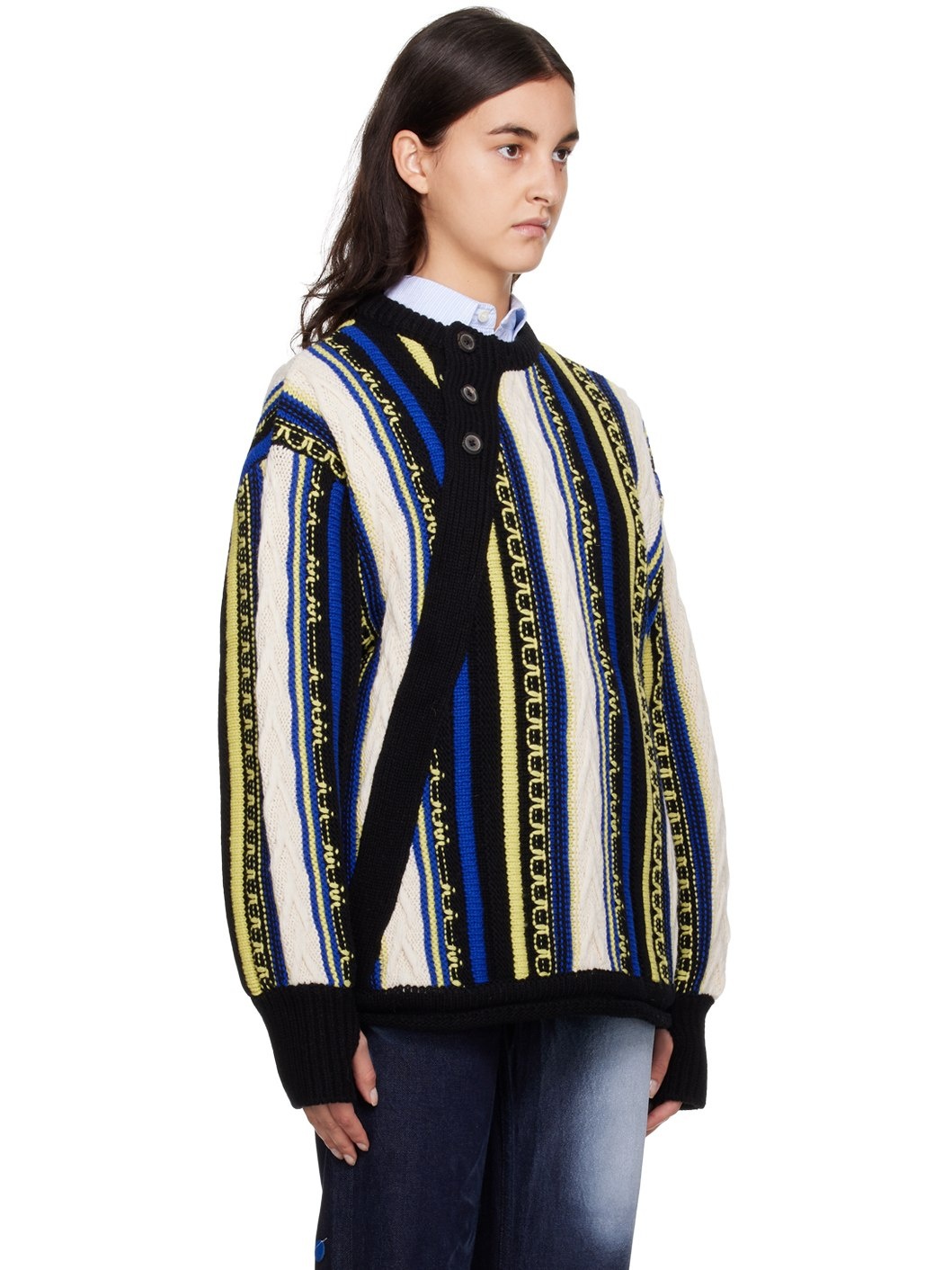 Blue & Yellow Buttoned Sweater - 2