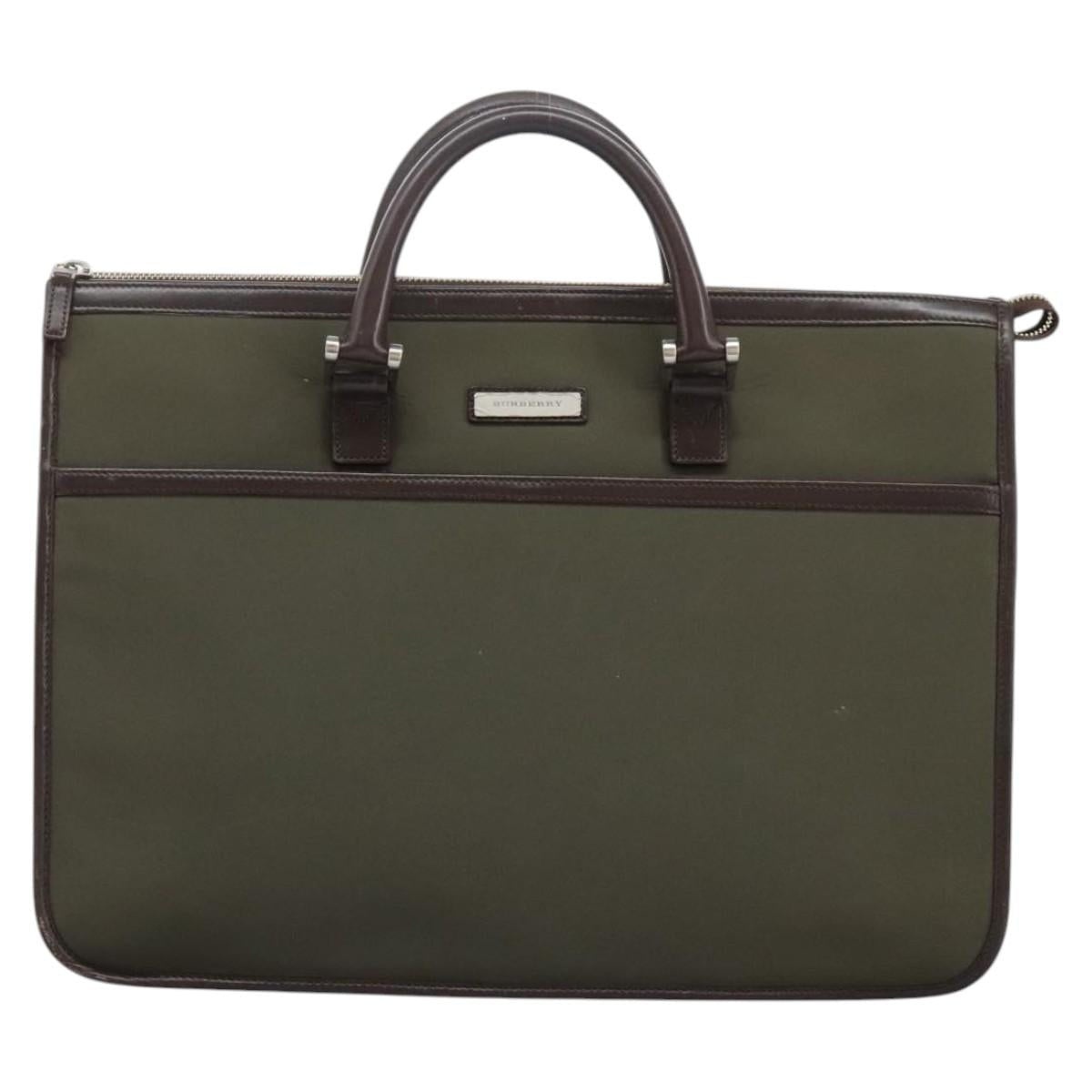 Burberry Hand Bag Nylon Leather Khaki Brown Silver - 2