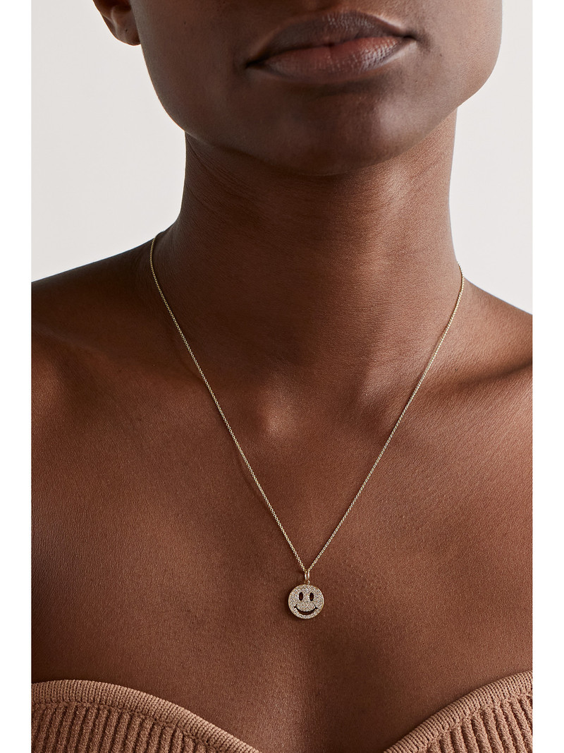 SYDNEY EVAN Medium Happy Face 14-karat Gold Diamond Necklace outlook