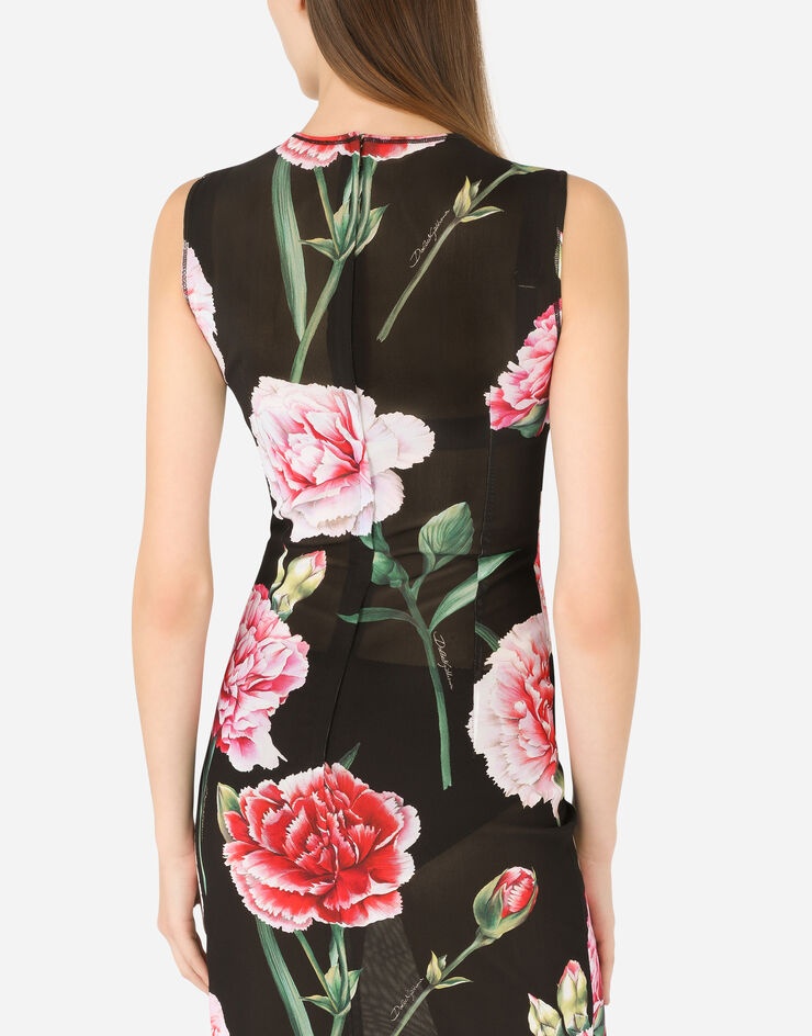 Marquisette calf-length dress with carnation print - 5