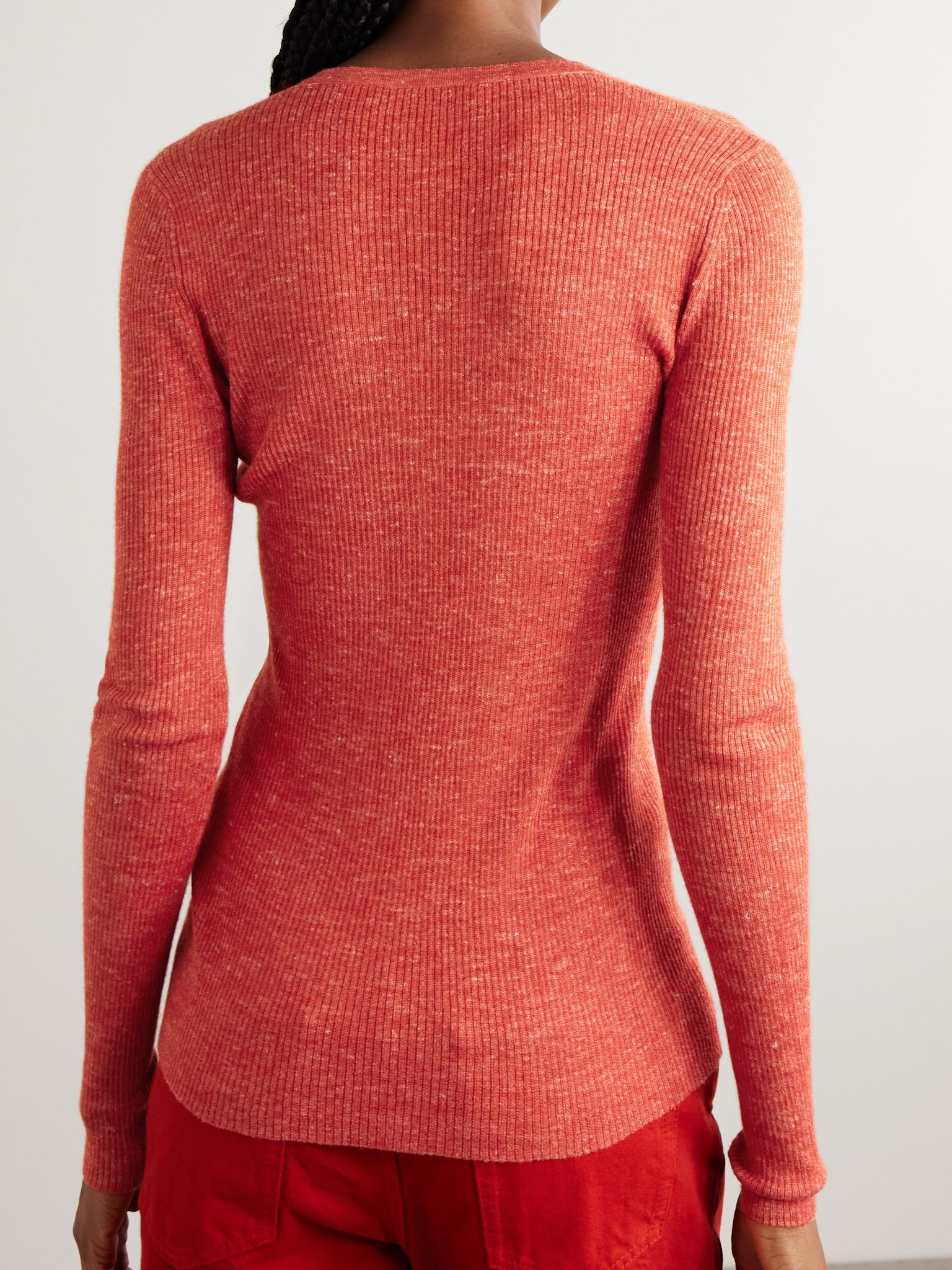 Aiste ribbed cashmere, silk and hemp-blend cardigan Orange - 4