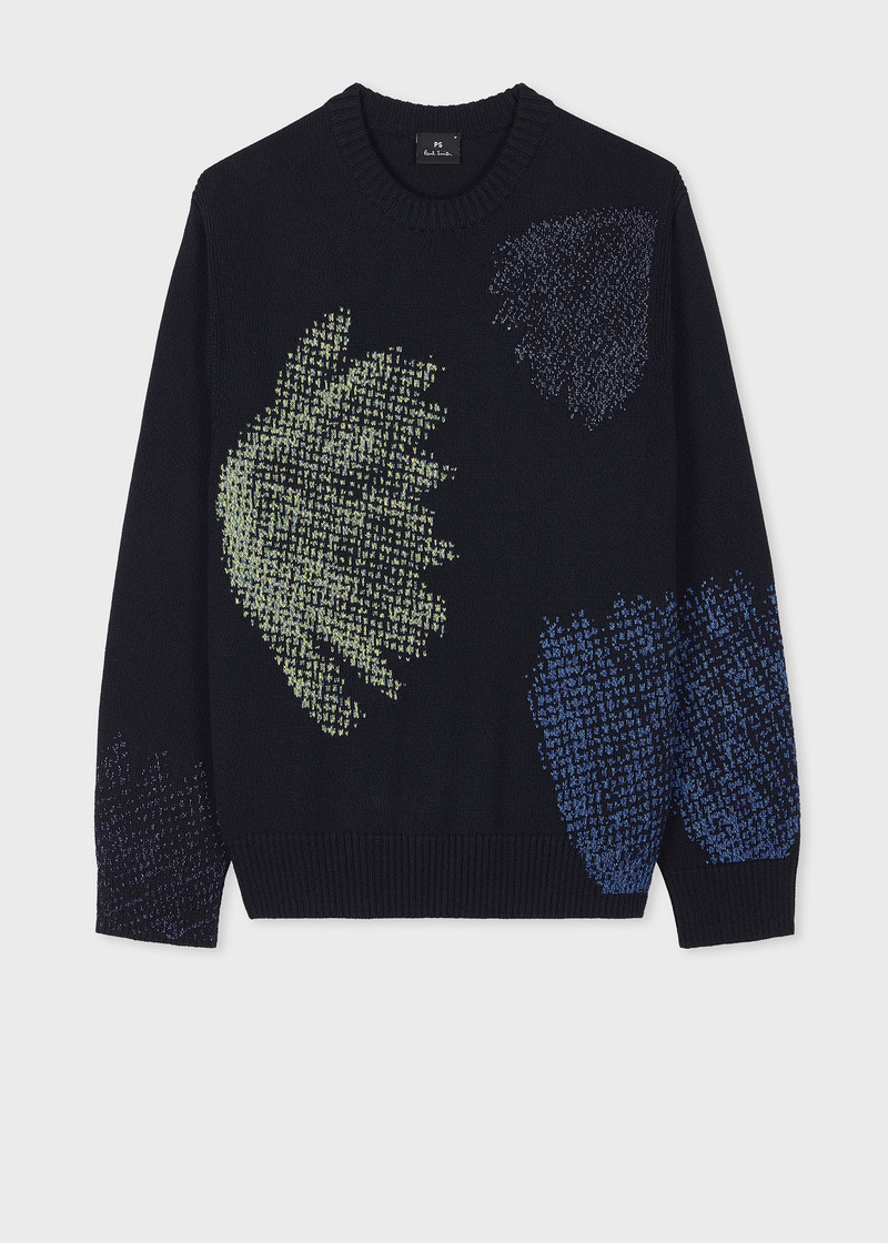 Navy 'Half Tone Floral' Crew Neck Knitted Sweater 1