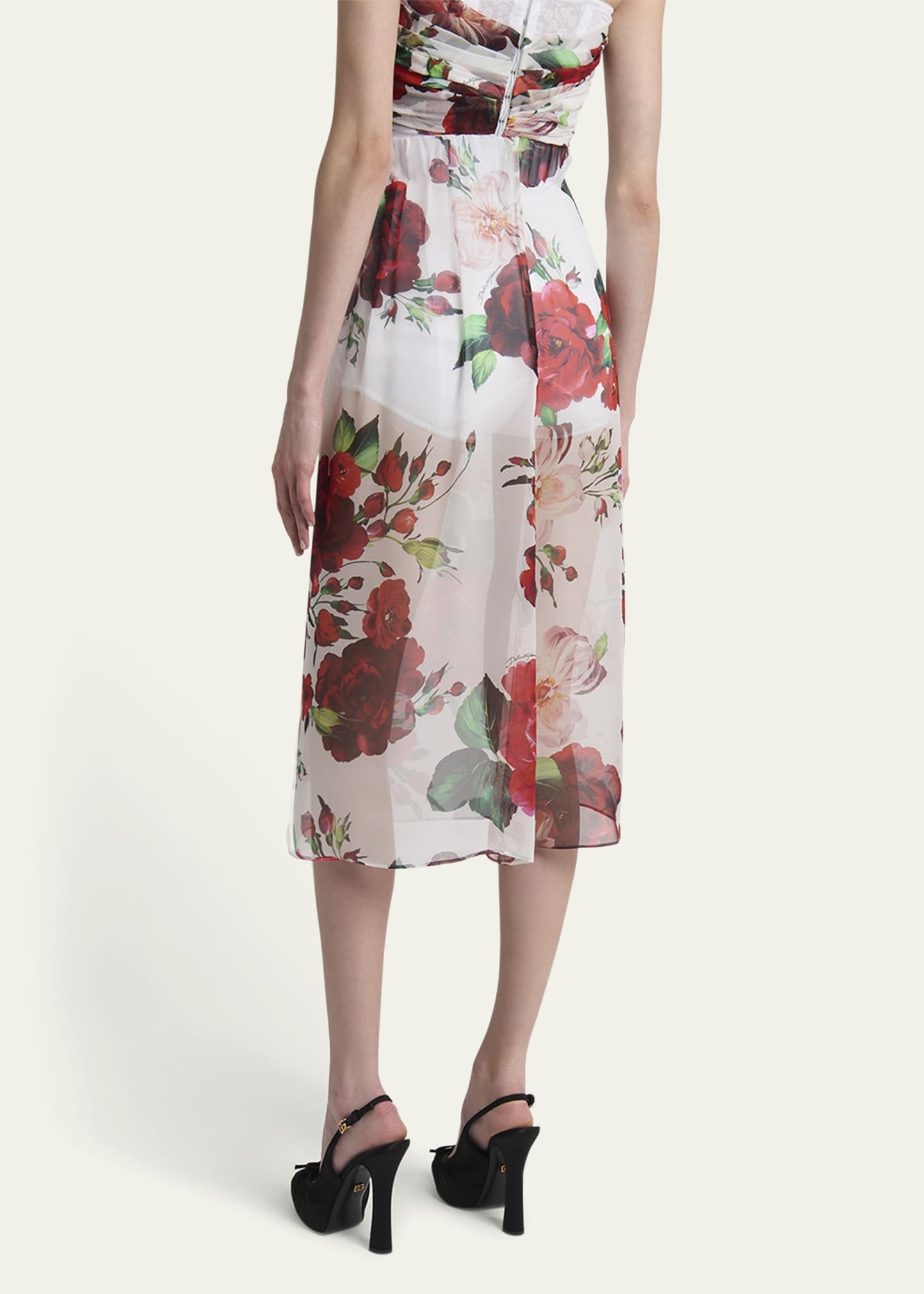 Bouquet Rose Chiffon Sheer Midi Skirt - 3