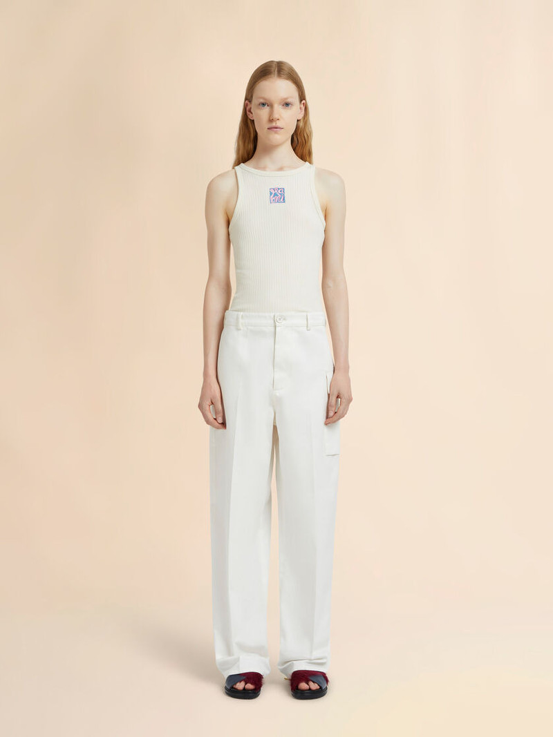 Marni WHITE GABARDINE PANTS WITH CARGO POCKET outlook