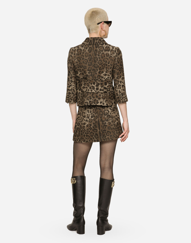 Short wool skirt with jacquard leopard design 3