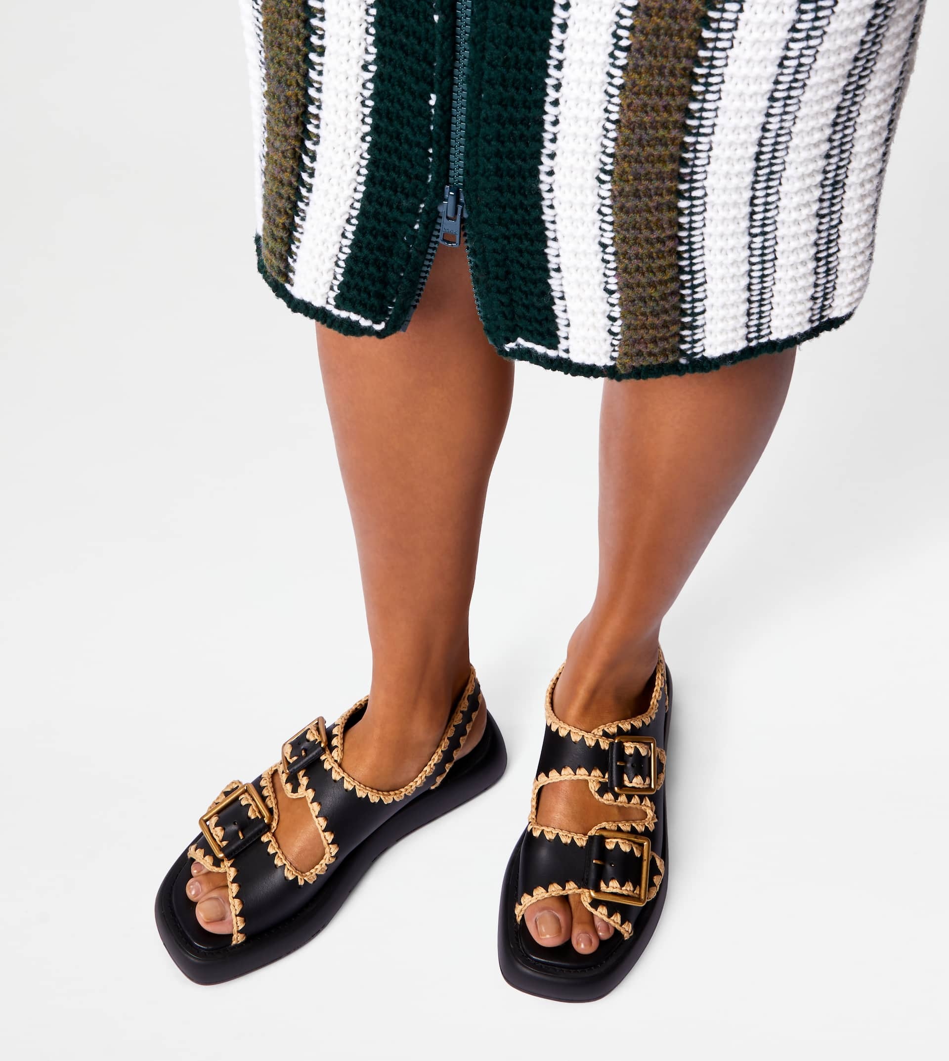 DOUBLE STRAP SANDALS IN LEATHER - BLACK - 2