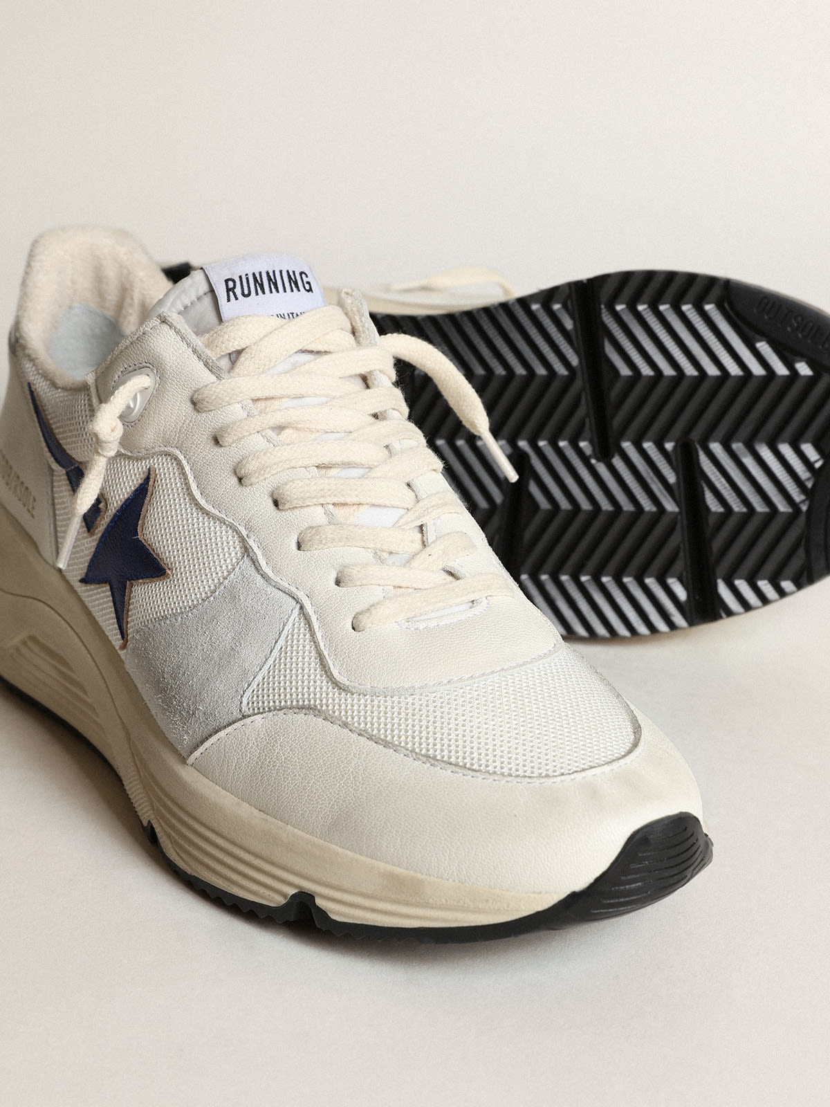 Running Sole in white mesh and nappa leather with a blue star - 4