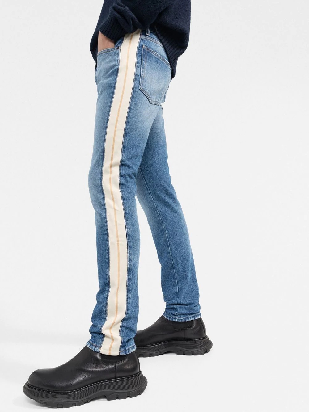 side-stripe slim-cut jeans - 3