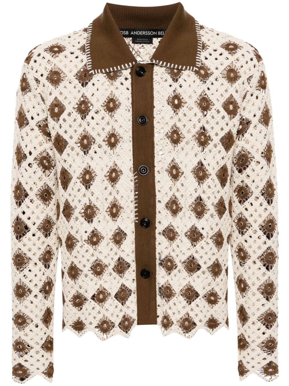 crochet-knit cotton-blend cardigan - 1
