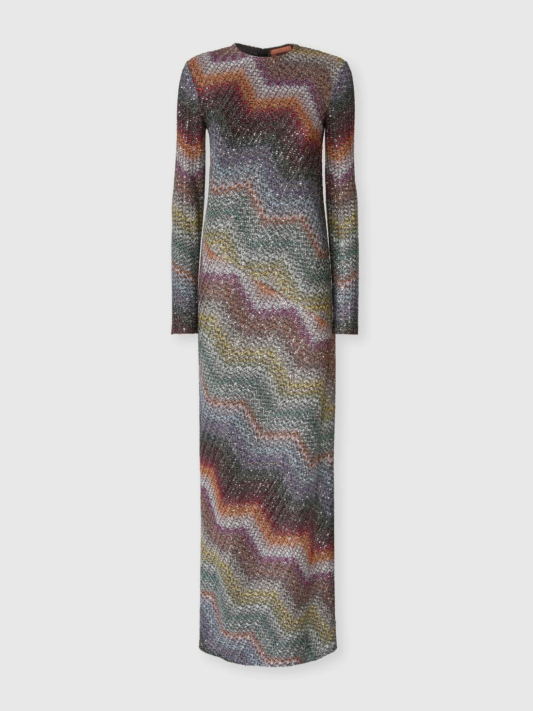 Long-sleeved dress in a Greek-style zigzag knit with sequins - 1