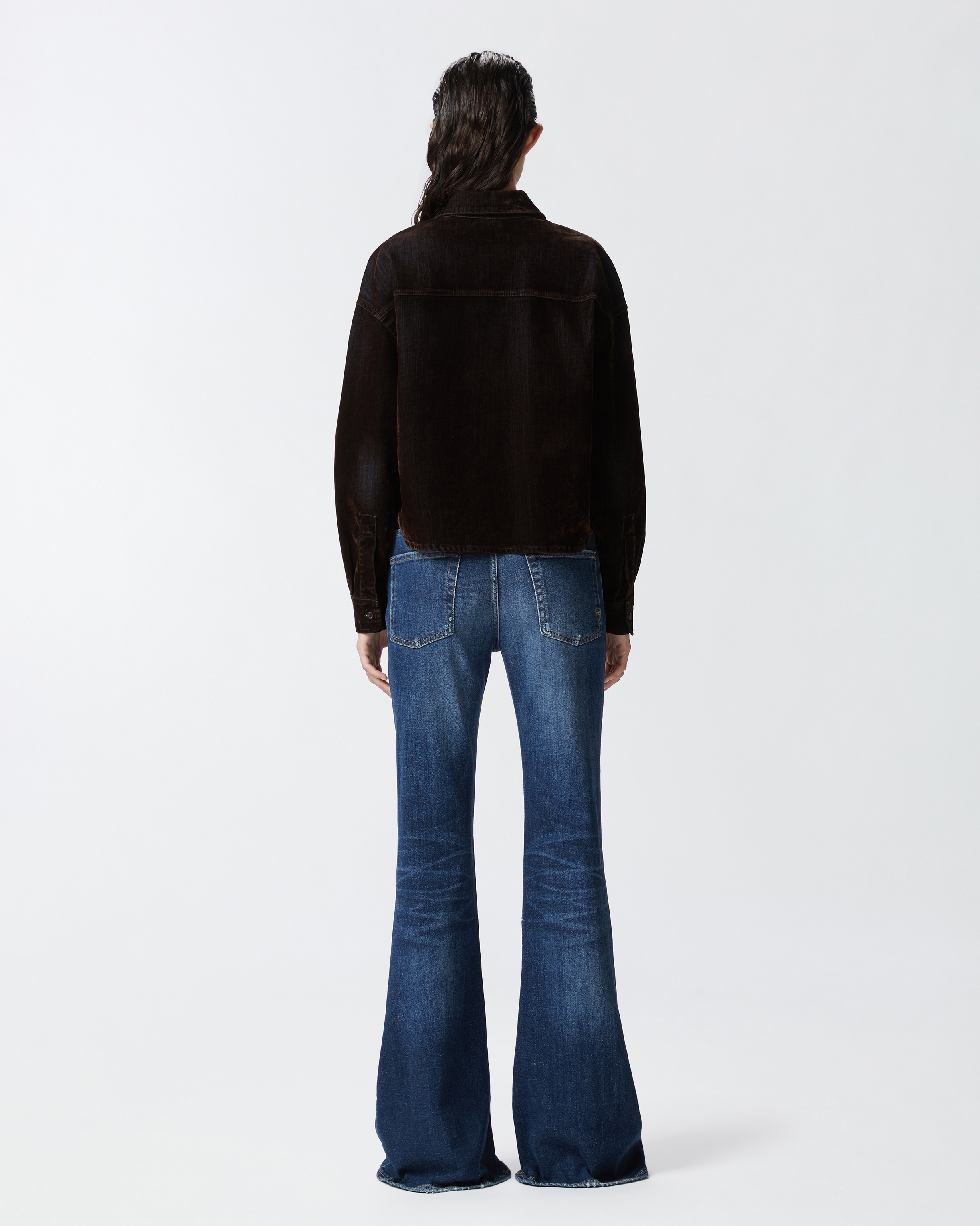 DARK BLUE WIDE FLARED JEANS - 4