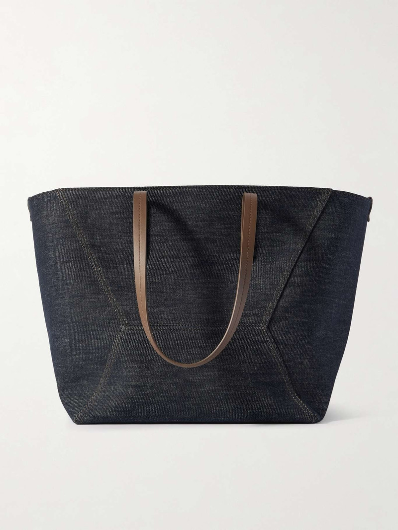 Leather-trimmed denim tote Dark denim - 1
