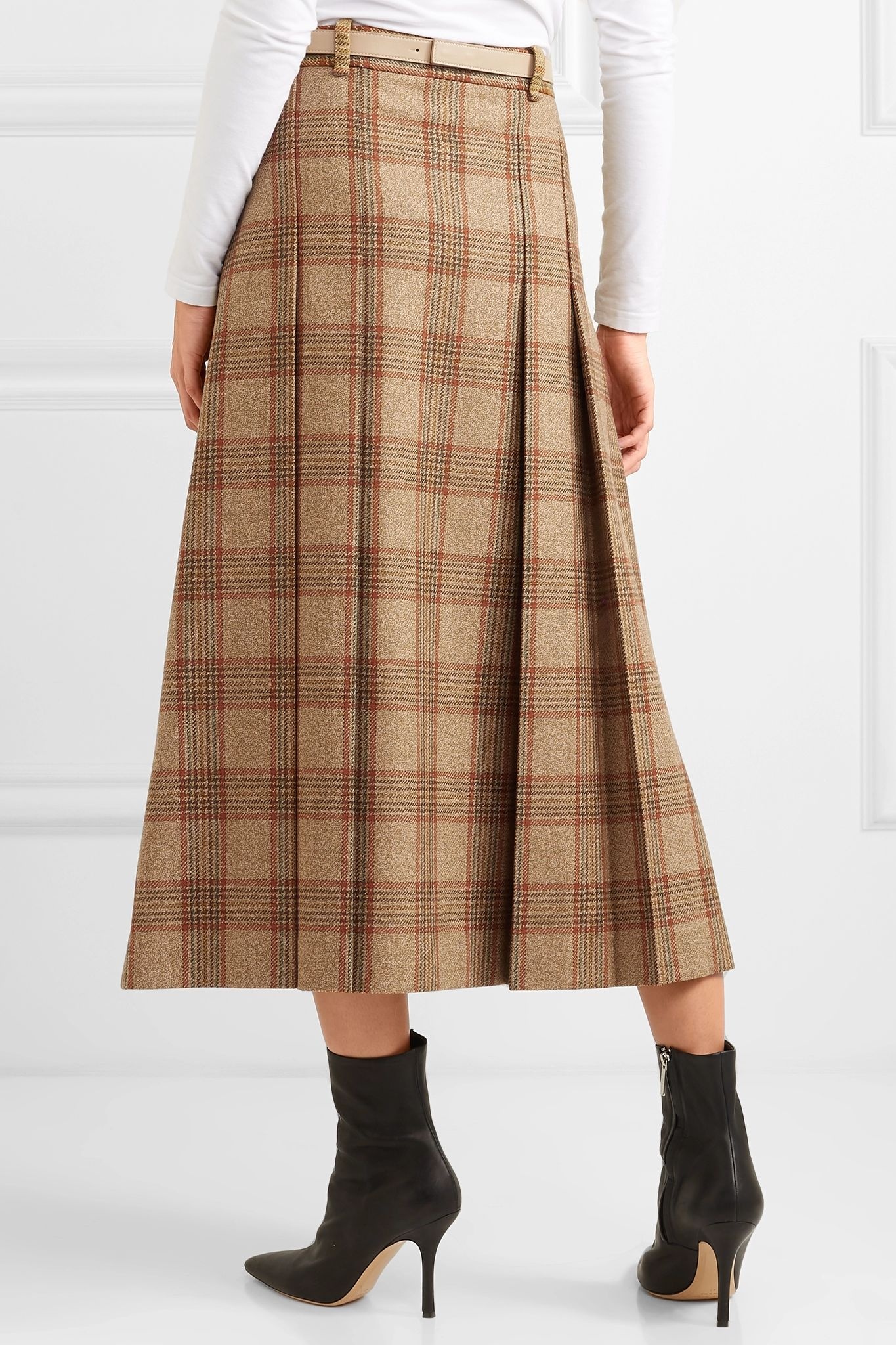 Belted checked wool midi skirt - 4