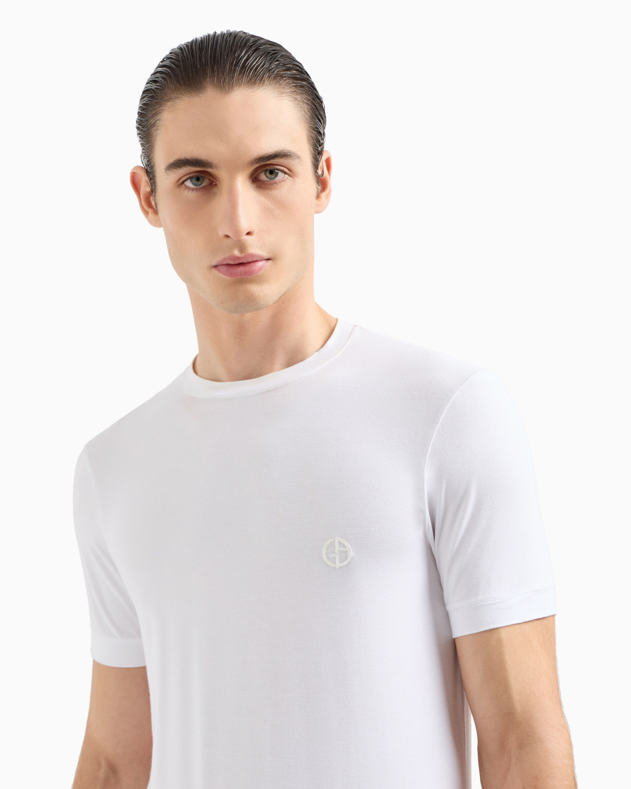 STRETCH VISCOSE BAMBOO JERSEY T-SHIRT WITH GA EMBROIDERY - 5