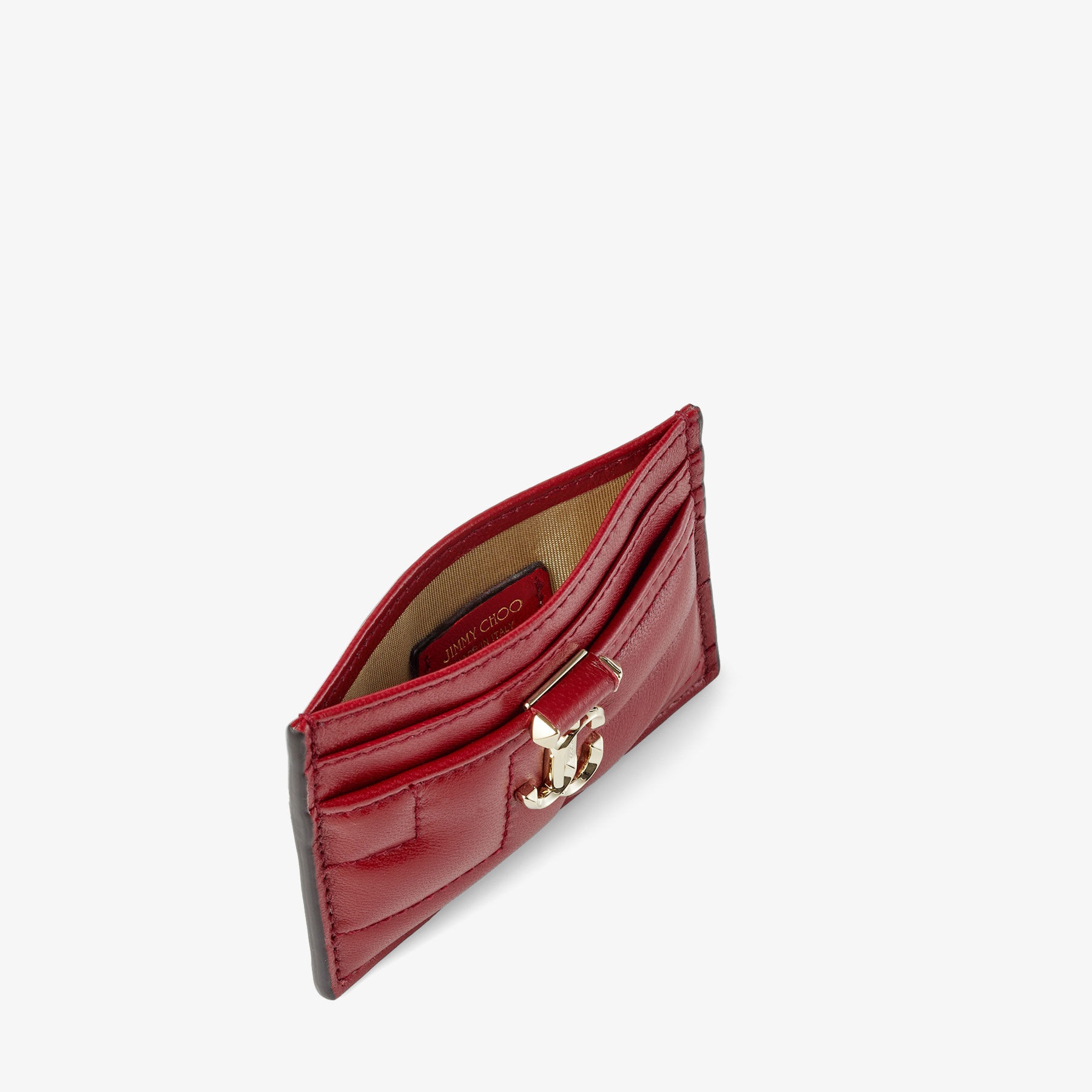 Umika
Cranberry Quilted Nappa Leather Card Holder with JC Emblem - 4