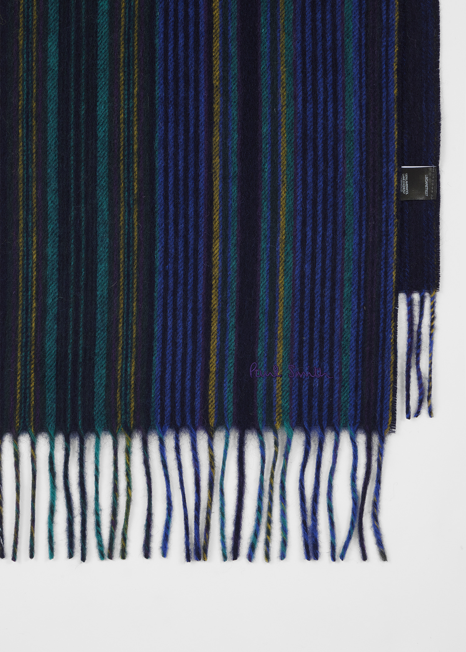 Navy Tonal Stripe Lambswool Scarf - 2