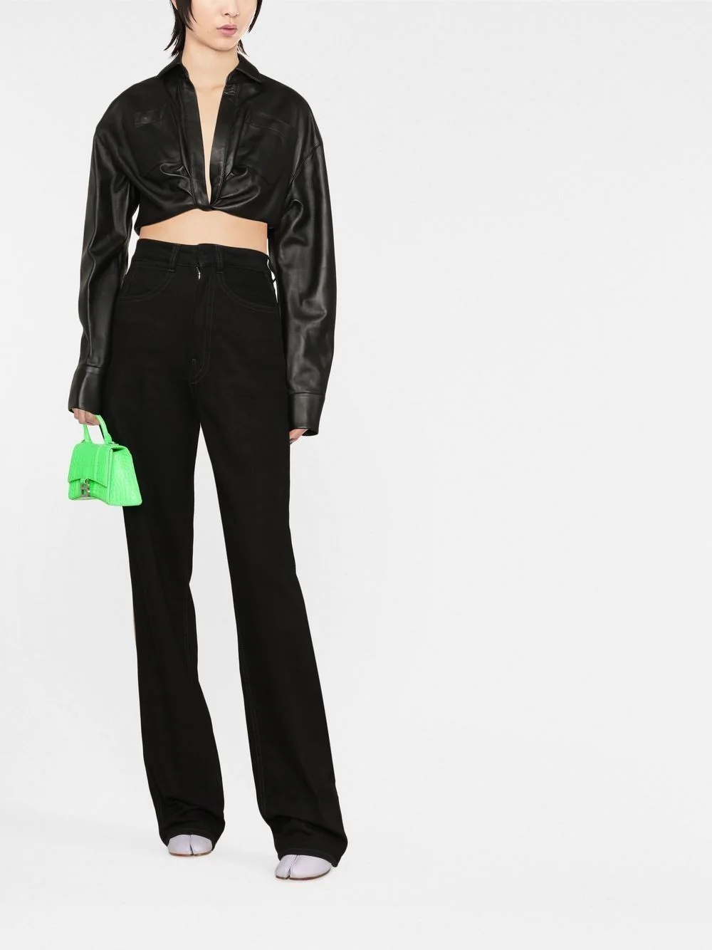 twist-detail cropped leather top - 2