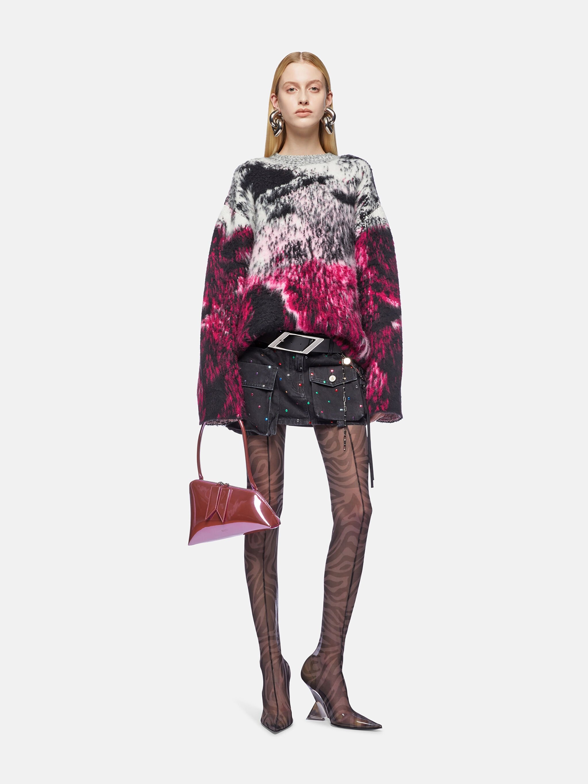 FUCHSIA, BLACK AND WHITE SWEATER - 2