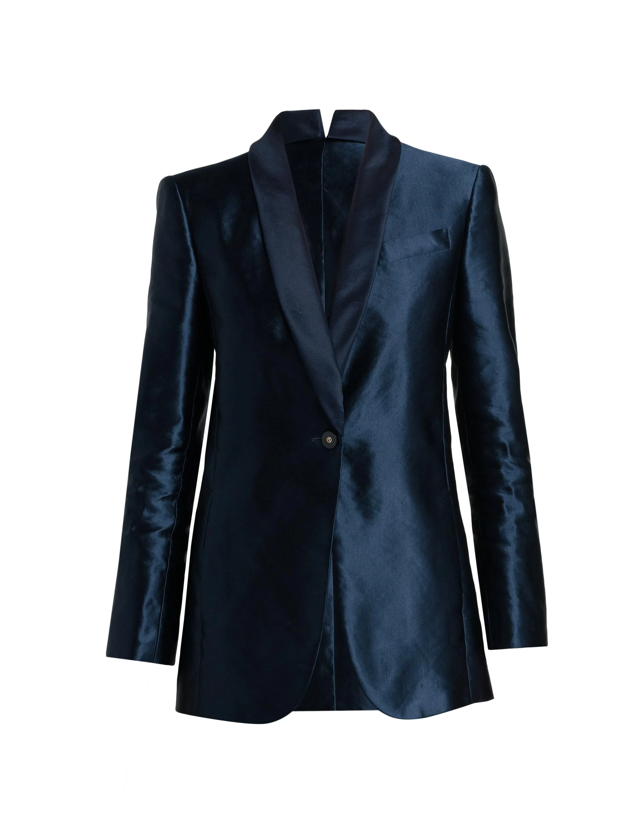 Women's Linen-Silk Tailored Blazer - Abyss Blue - 1