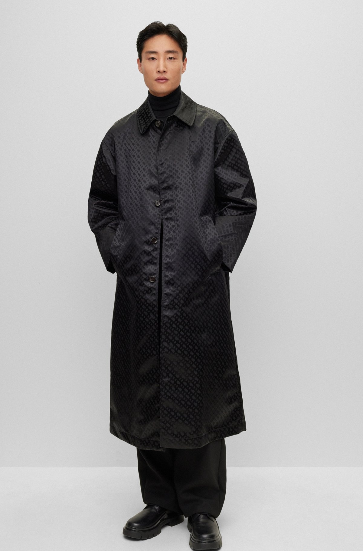 COATED-JACQUARD COAT WITH CONCEALED PLACKET AND COTTON LINING - 2