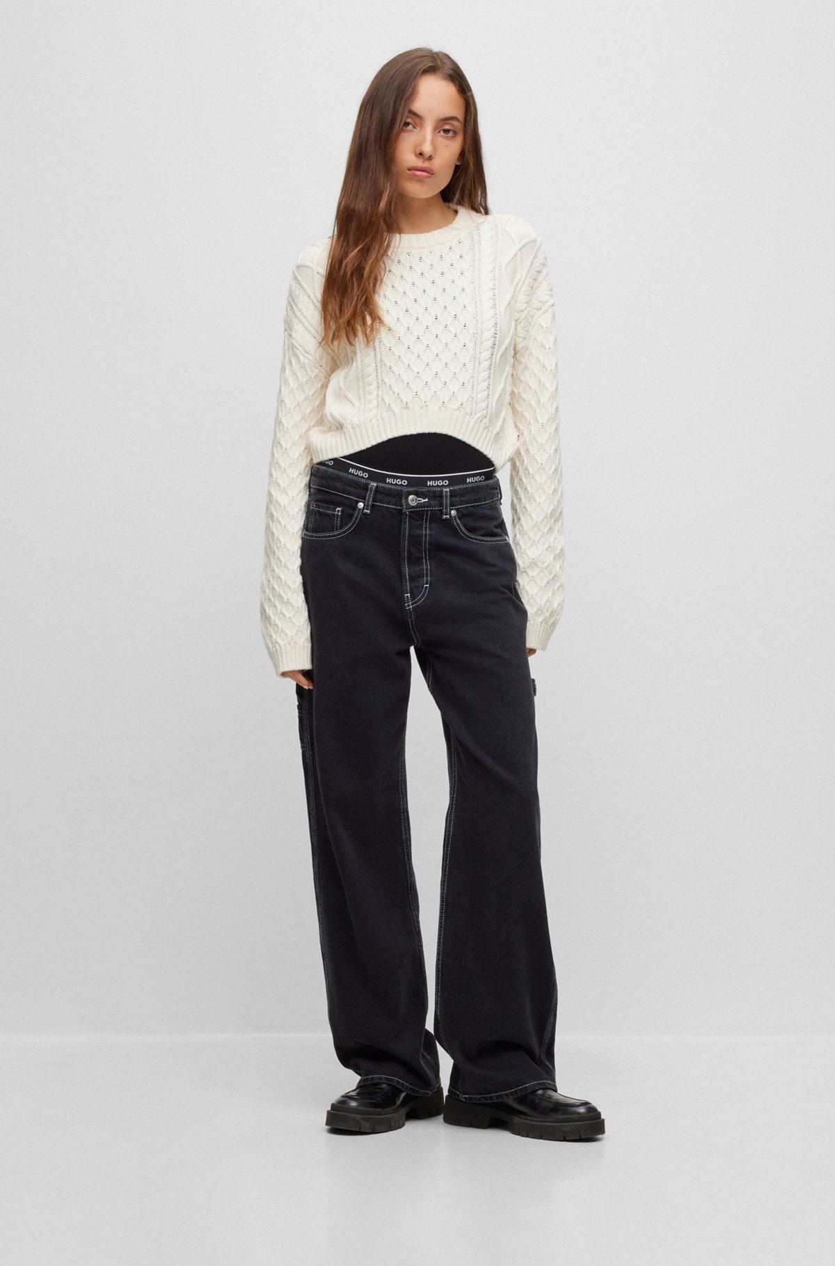 COTTON-BLEND SWEATER WITH CABLE-KNIT STRUCTURE - 3