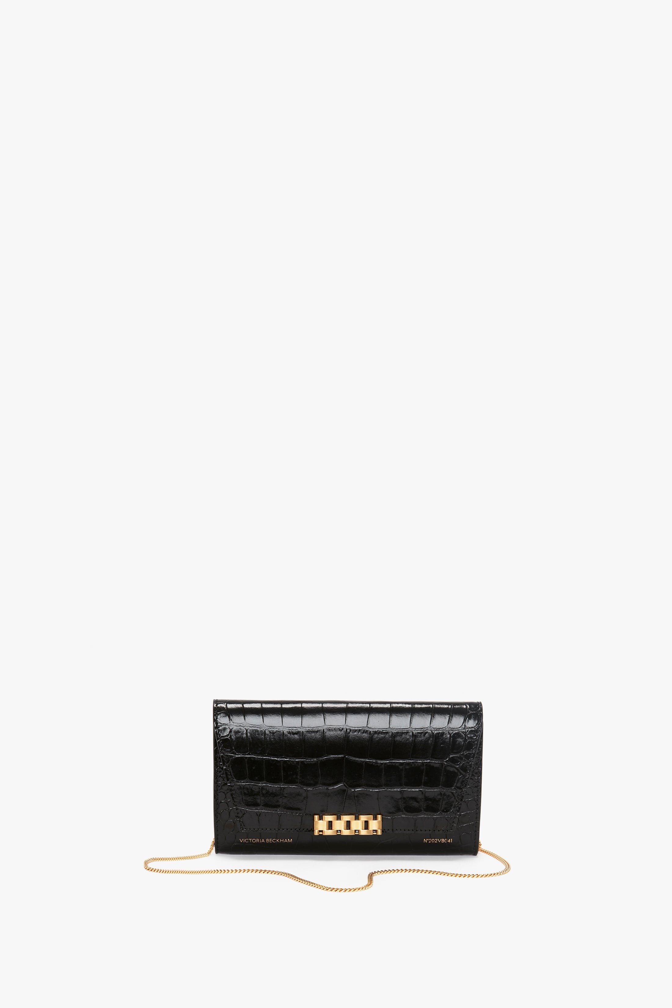 Wallet On Chain In Black Croc-Effect Leather - 2