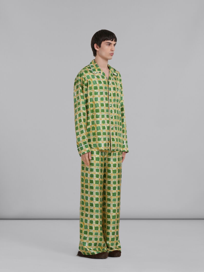 GREEN SILK TWILL TROUSERS WITH CHECK FIELDS PRINT - 5