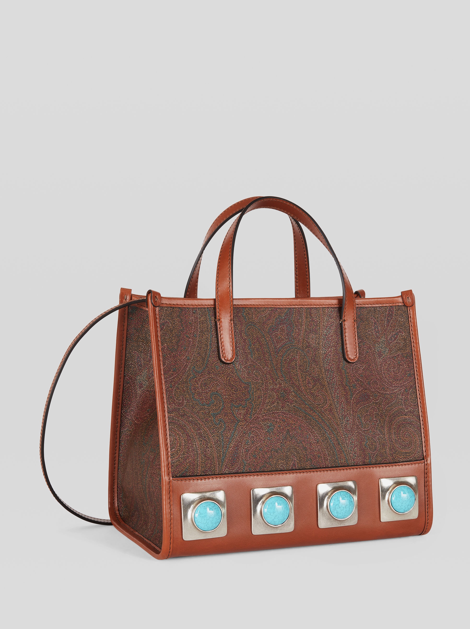 PAISLEY CROWN ME SHOPPING BAG WITH TURQUOISE STUDS - 5