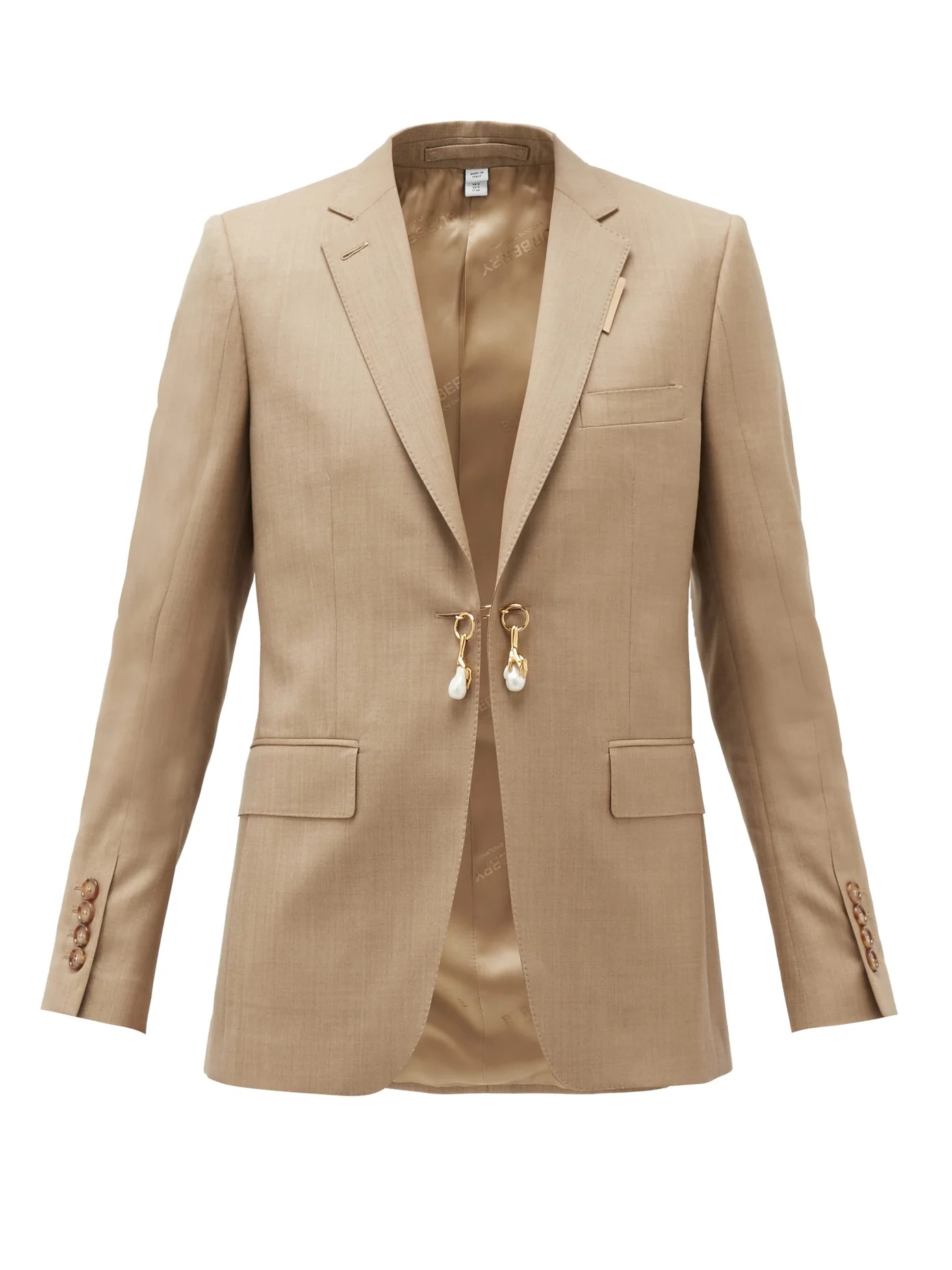 Pearl-charm single-breasted wool-blend jacket - 1