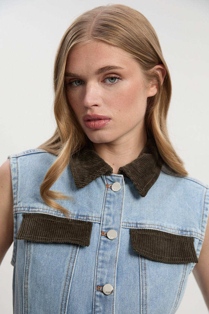 Denim and Cord Mix Mini Dress 3