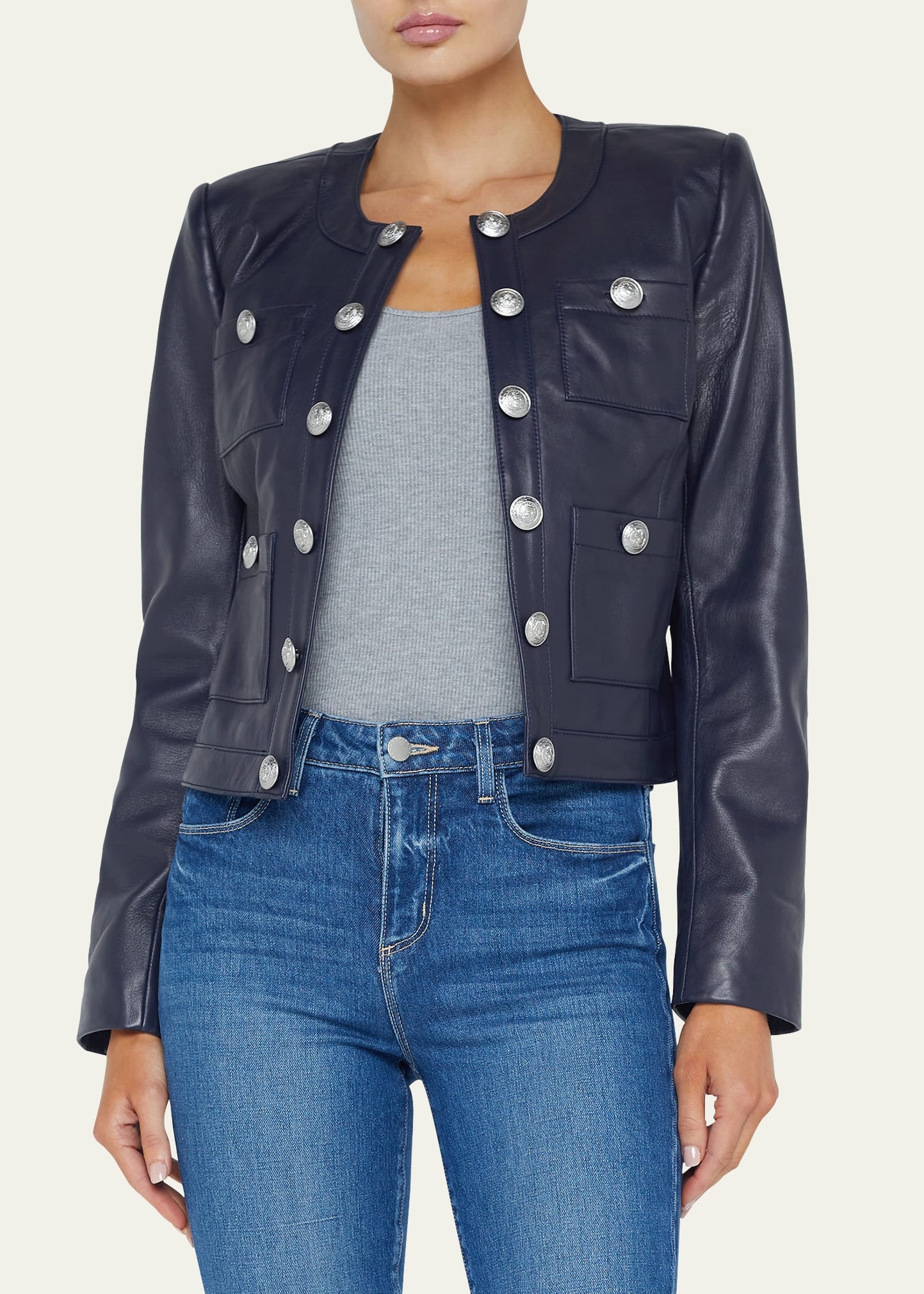 Jayde Collarless Leather Jacket - 5