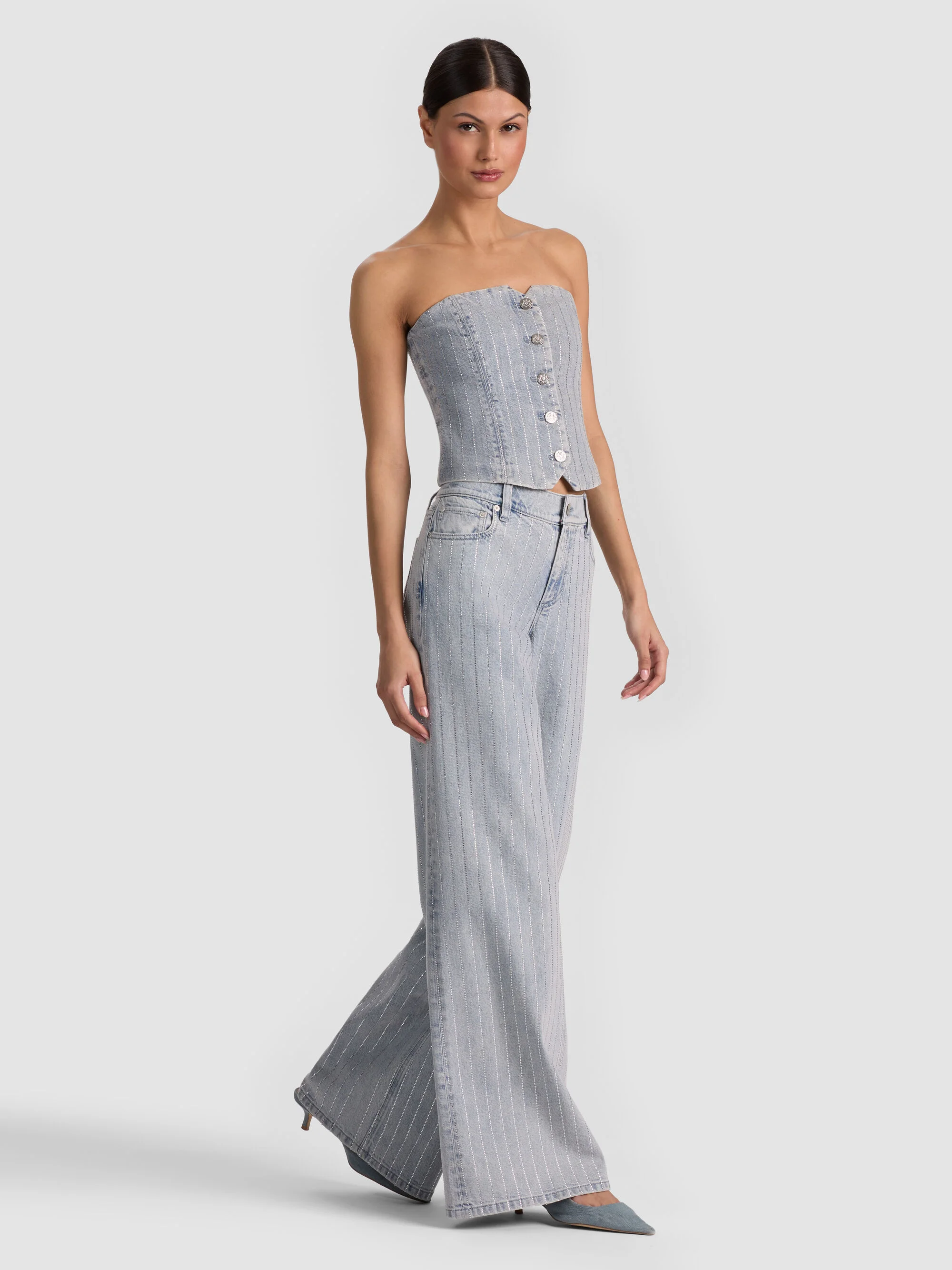 KELCEY STRAPLESS EMBELLISHED DENIM VEST - 1