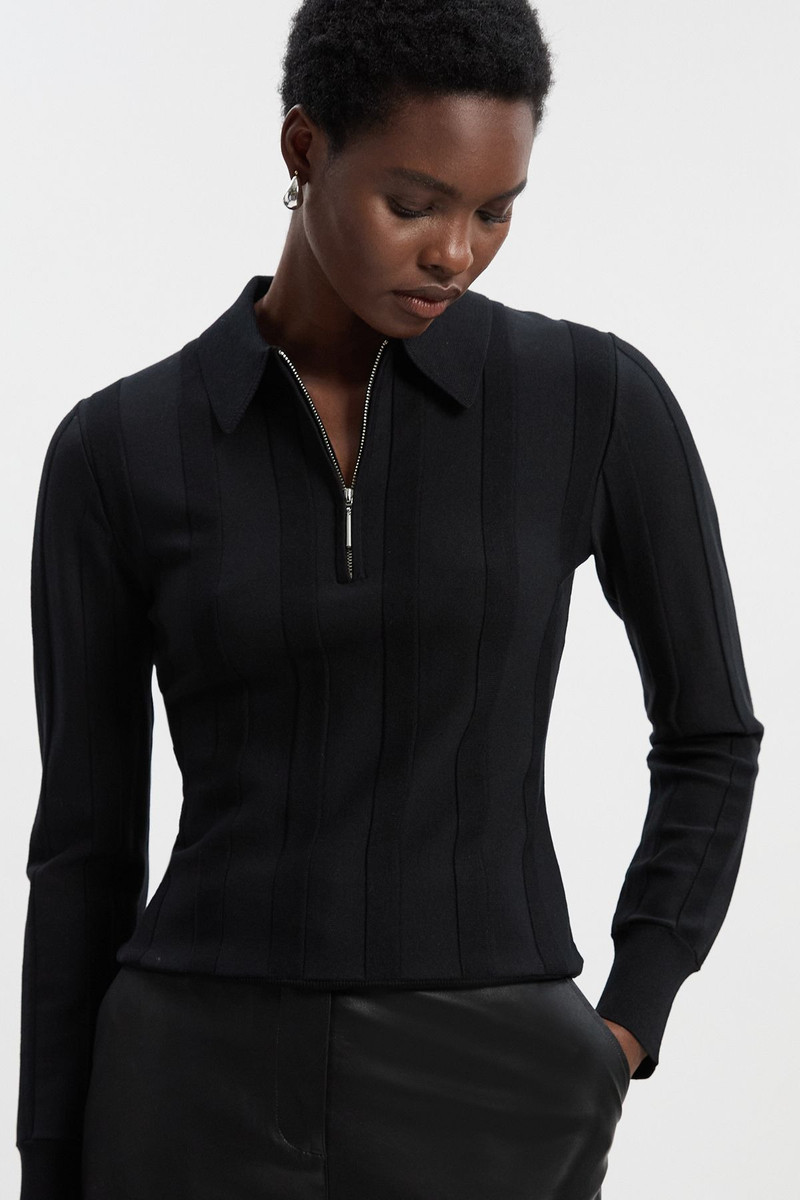 Rib Knit Colour Block Zip Through Top 1