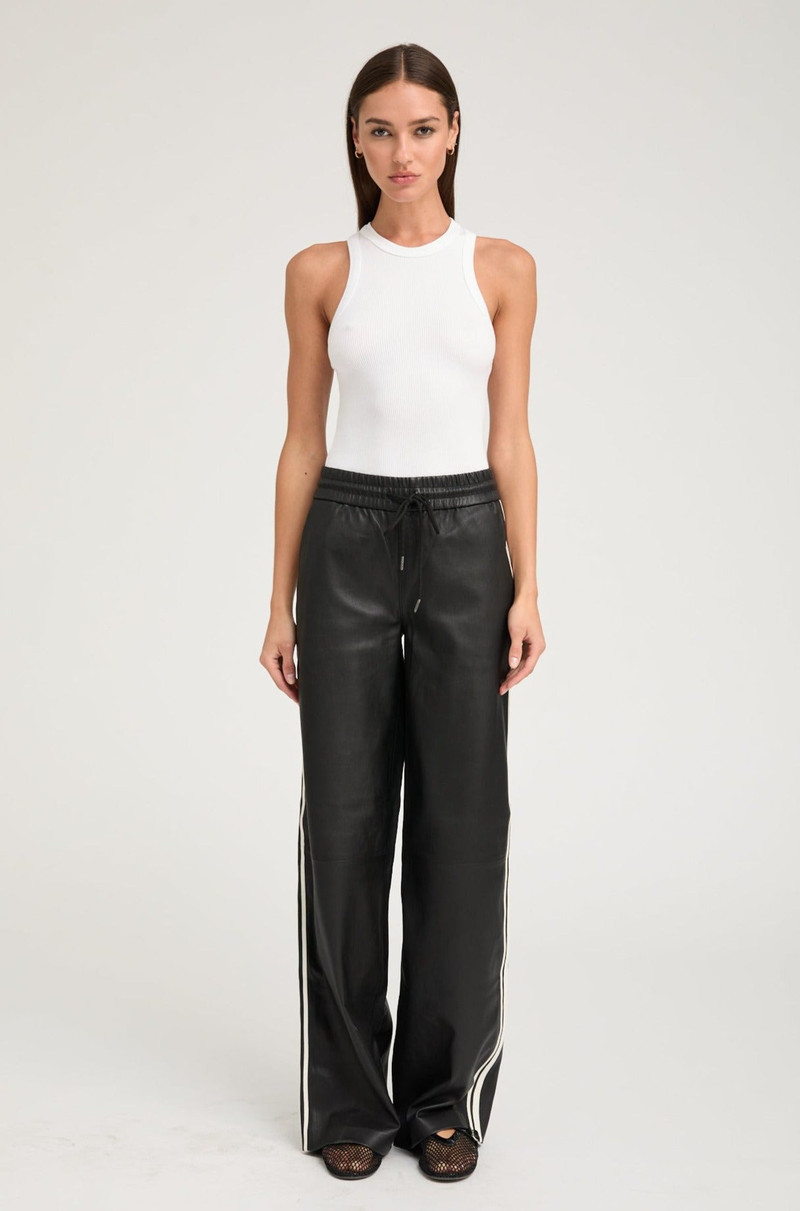 SPRWMN BLACK LEATHER BAGGY ATHLETIC PANTS outlook