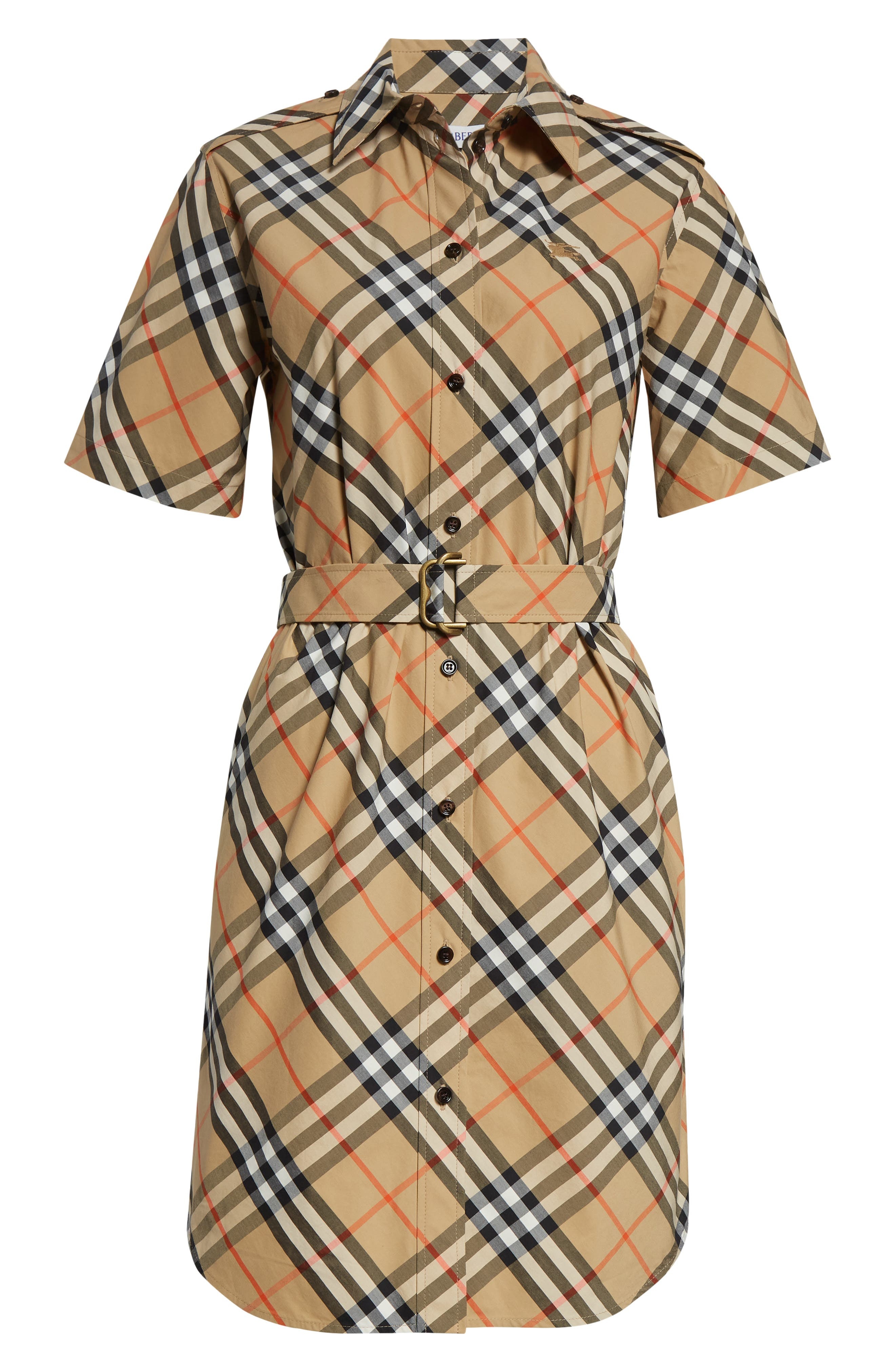burberry Check Cotton Belted Shirtdress in Sand Ip Check at Nordstrom - 5