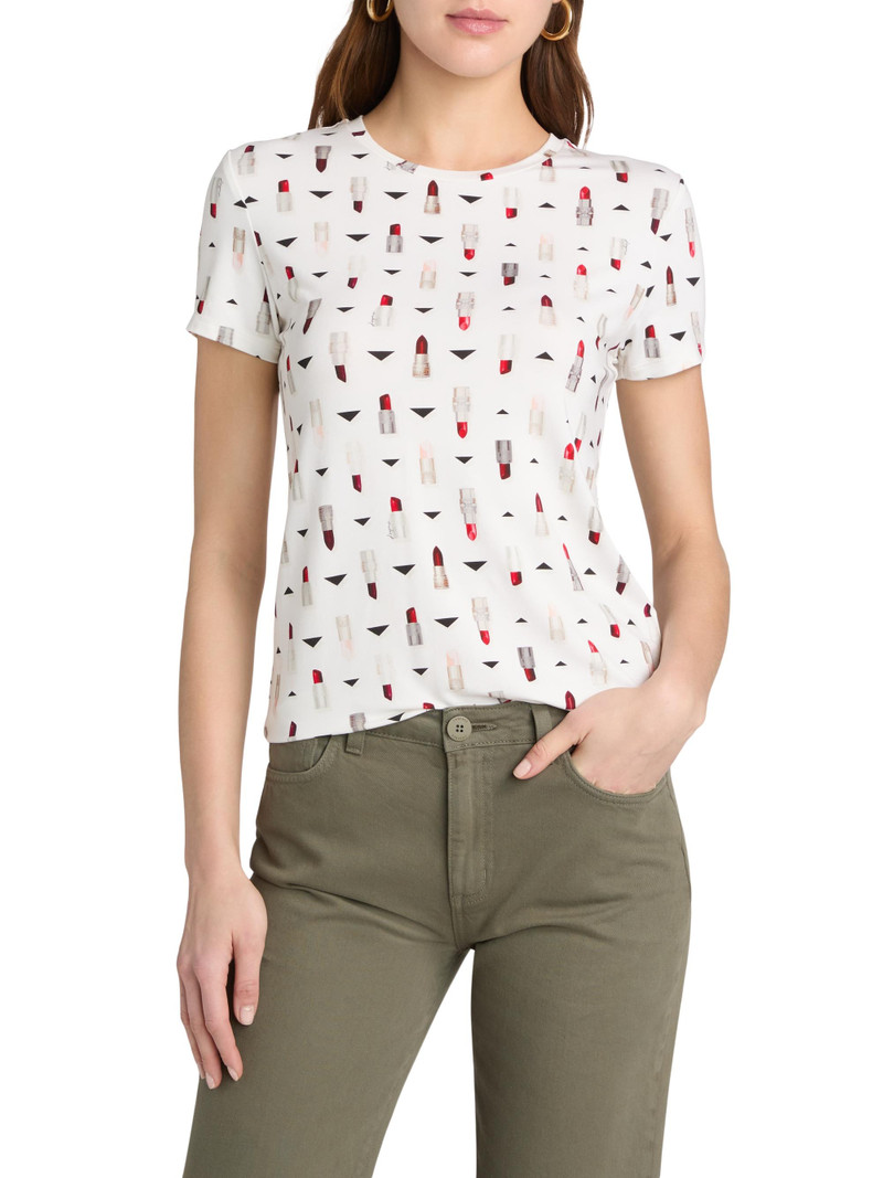 Women's Ressi Lipstick-Print T-Shirt - Ivory Lipstick Geometric 3