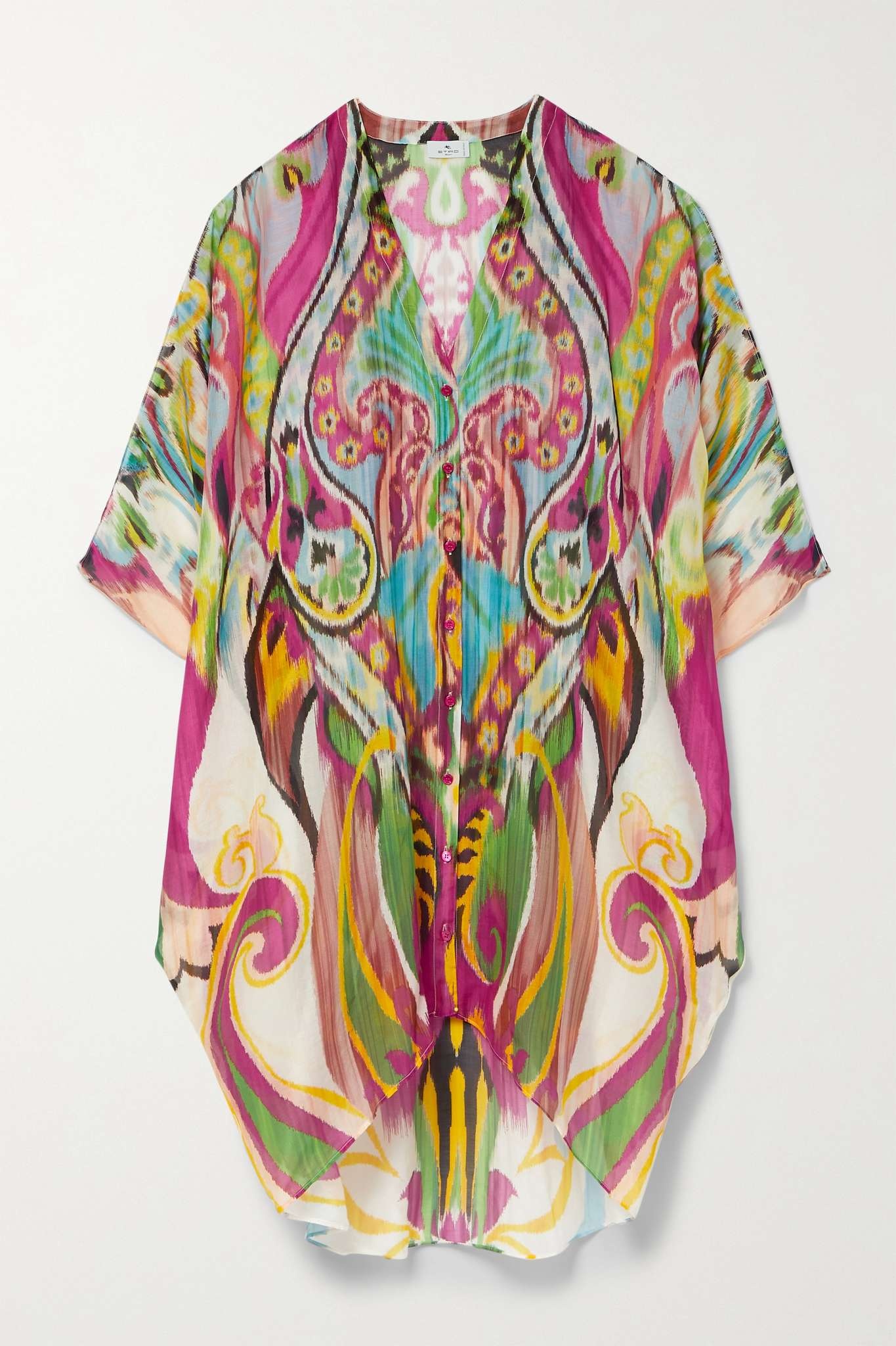 Printed cotton and silk-blend voile coverup - 1