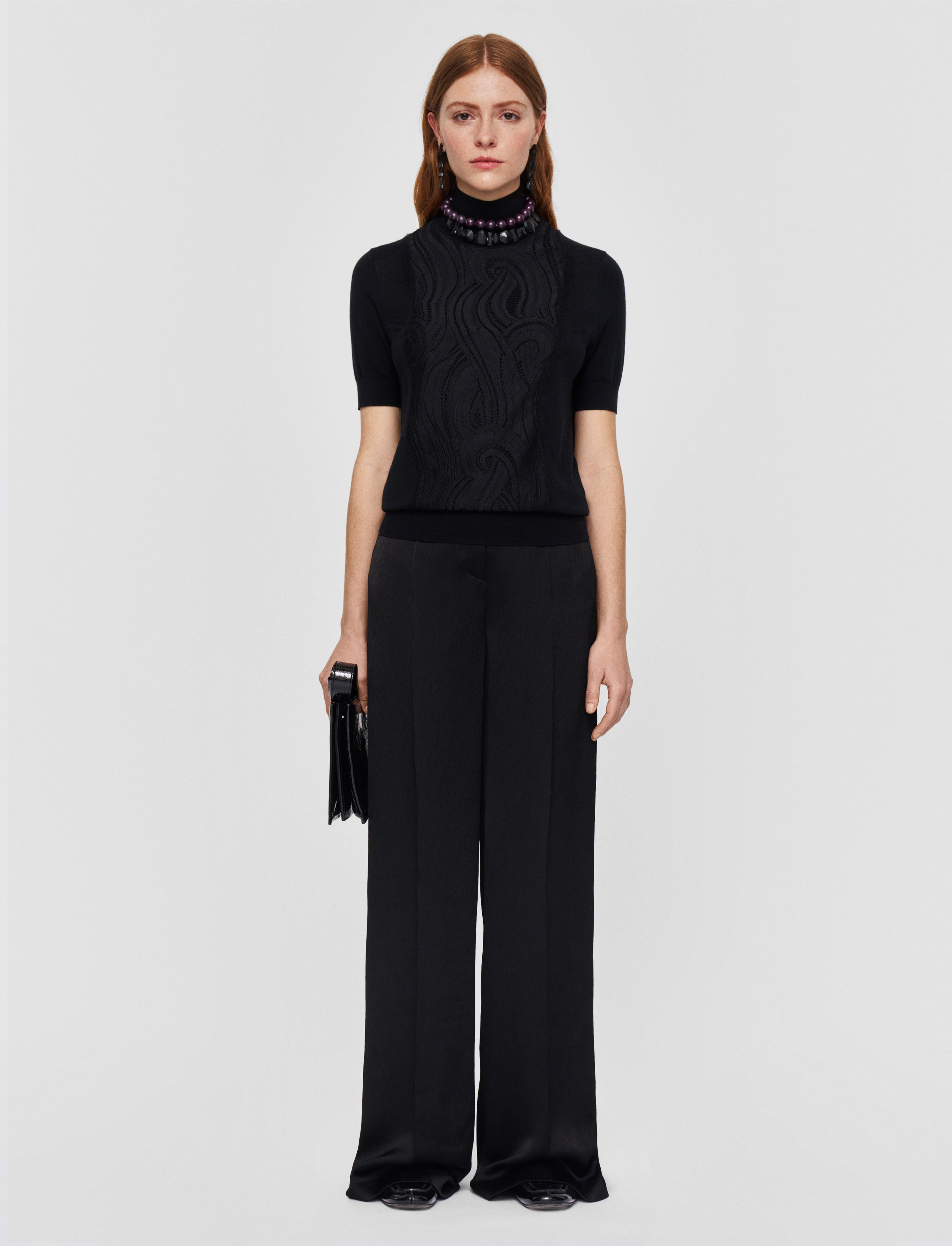 Lace & Knit Mock Neck Top - 2
