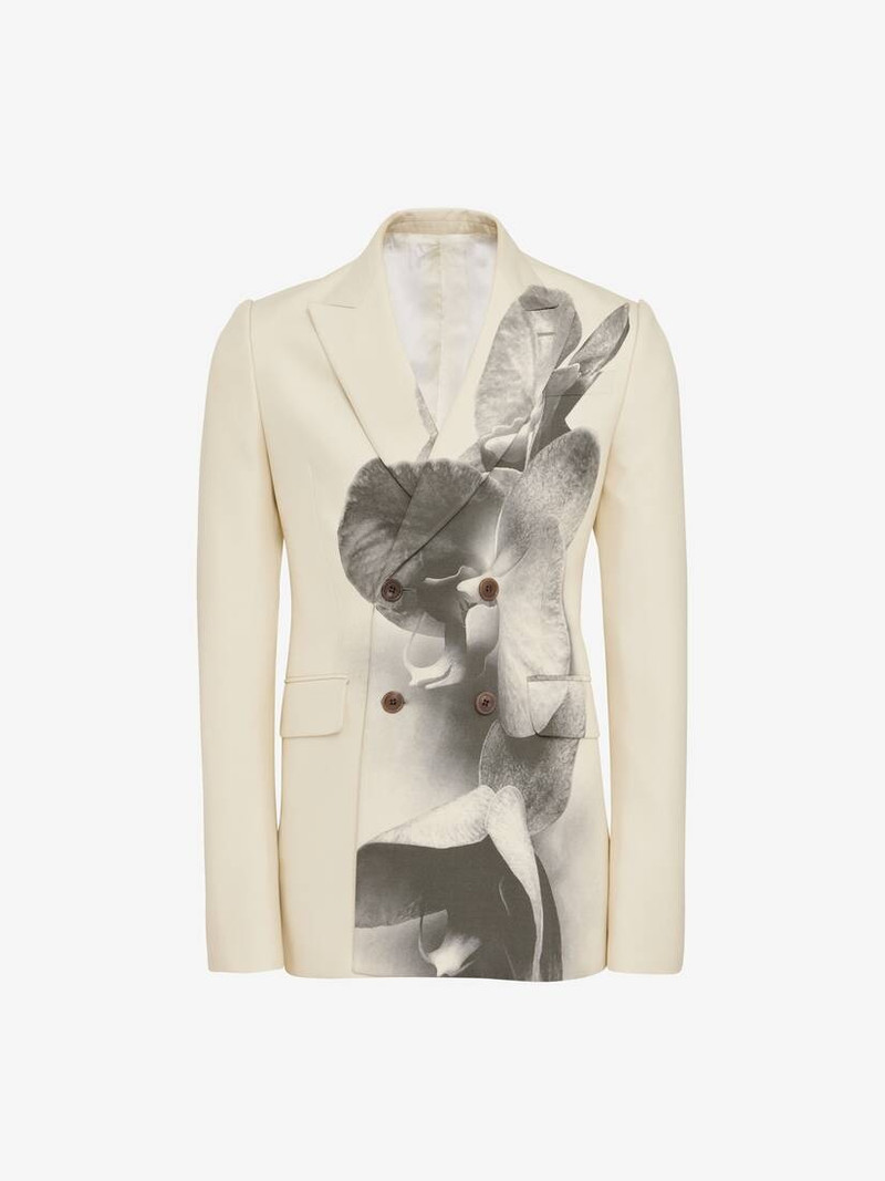 Alexander McQueen Men's Orchid Double-breasted Jacket in Putty